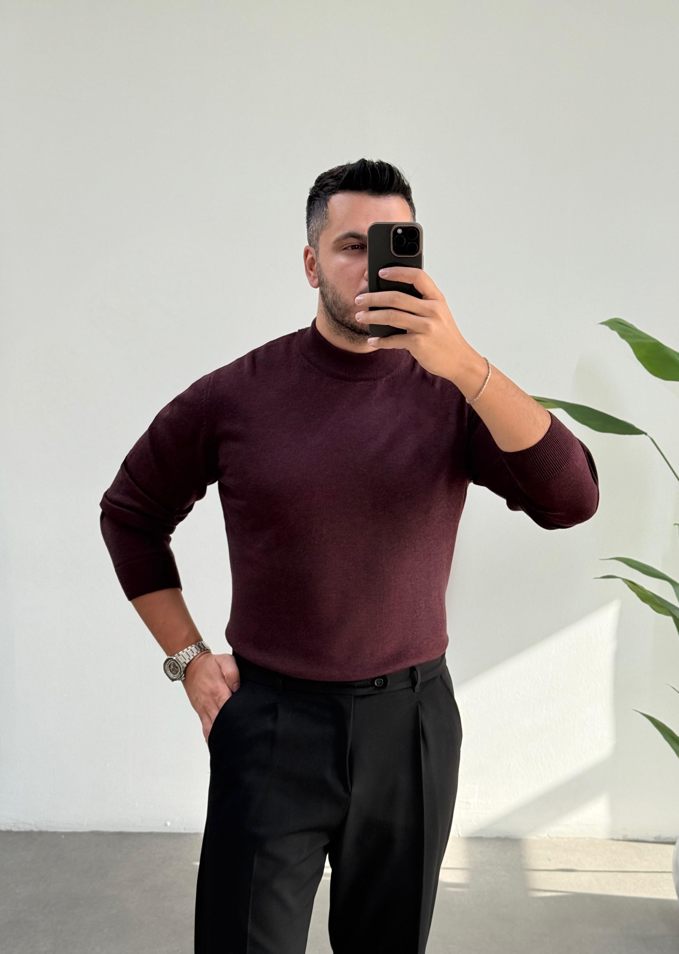 Yarım Balıkçı Bordo Triko Kazak