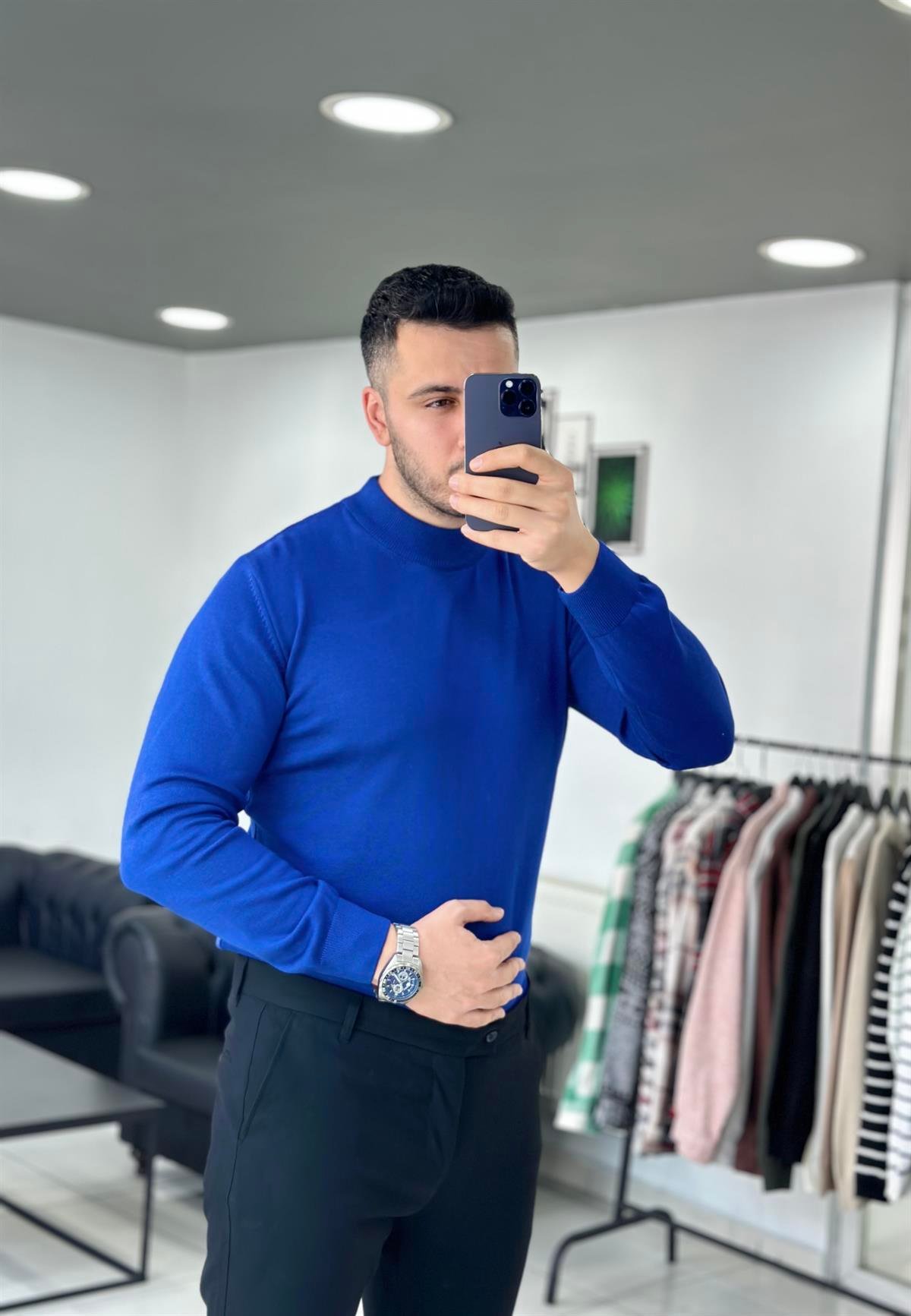 Yarım Balıkçı Saks Triko Kazak 
