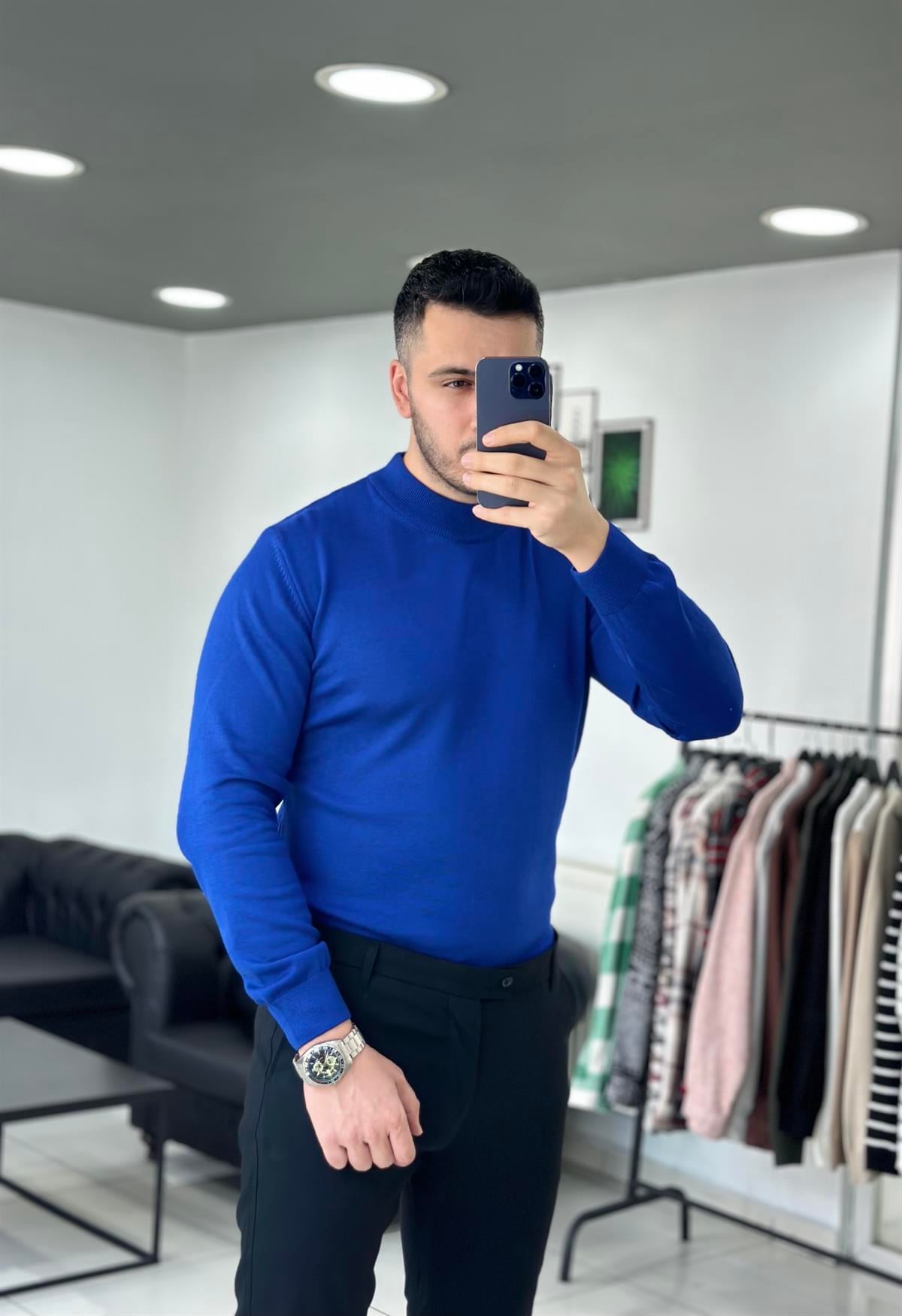 Yarım Balıkçı Saks Triko Kazak 