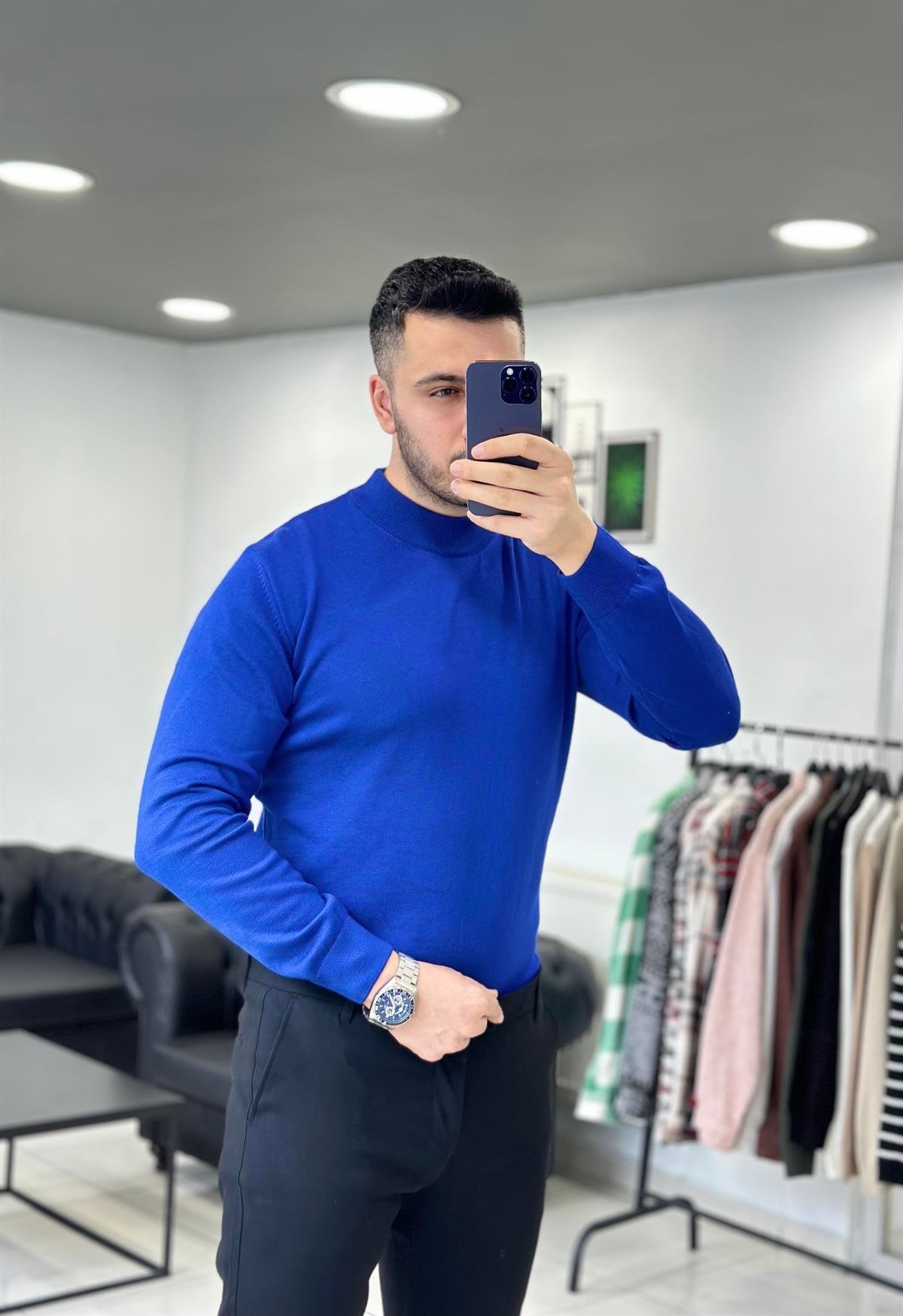 Yarım Balıkçı Saks Triko Kazak 