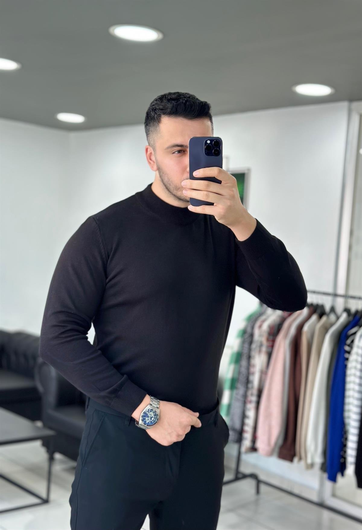 Yarım Balıkçı Siyah Triko Kazak