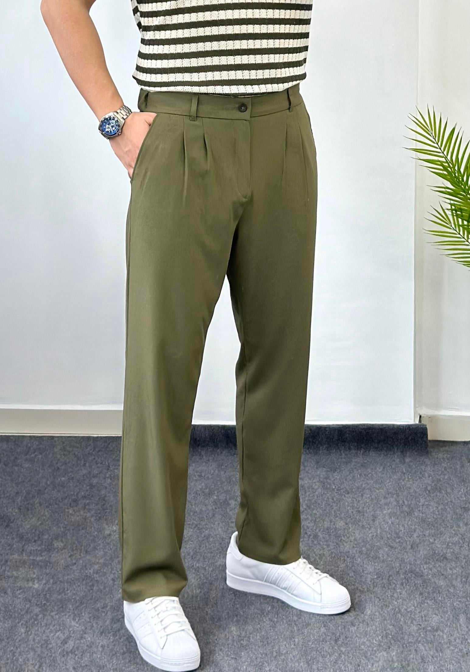 Yeşil Baggy Kumaş Pantolon 