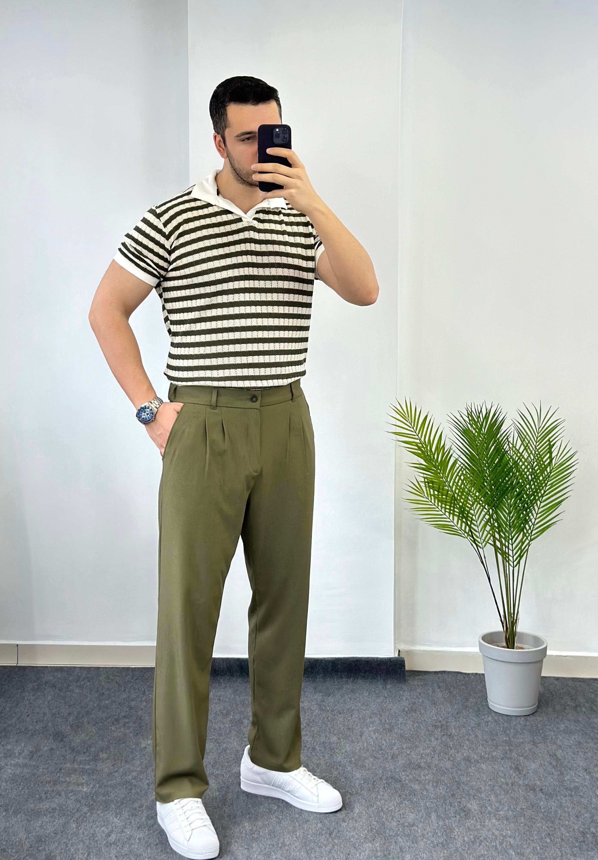 Yeşil Baggy Kumaş Pantolon 