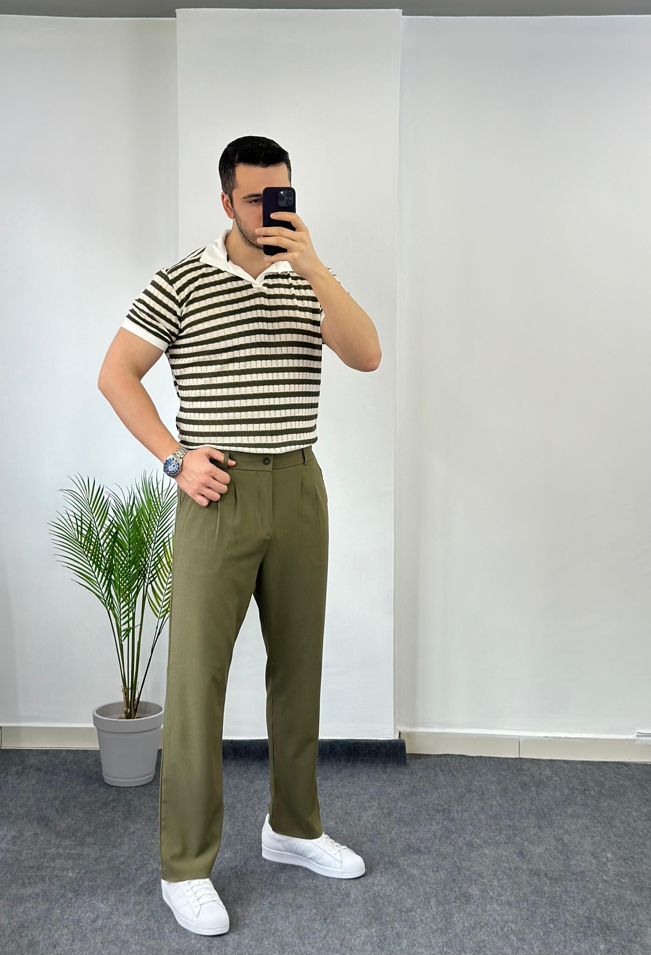 Yeşil Baggy Kumaş Pantolon 