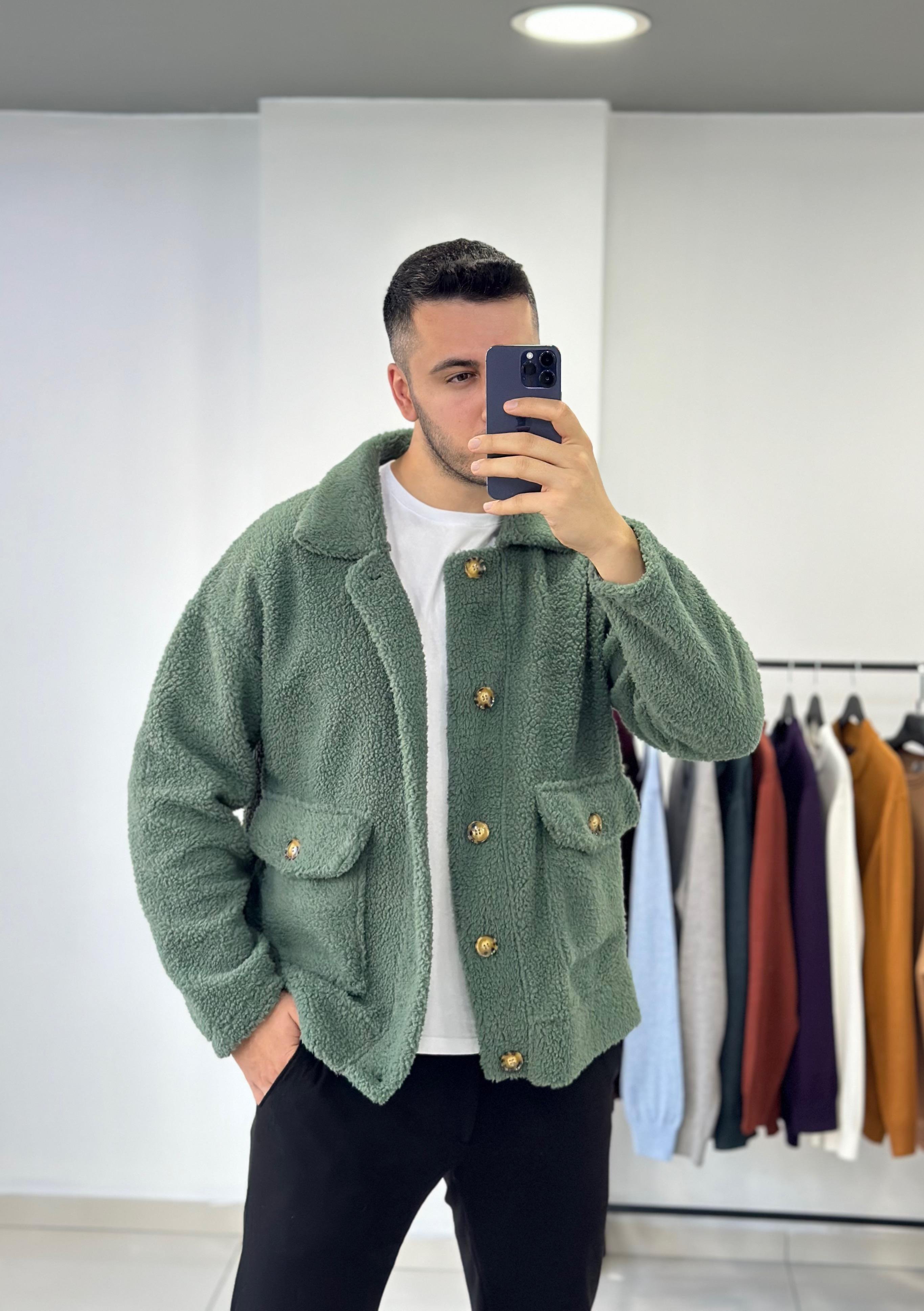Yeşil Oversize Peluş Ceket