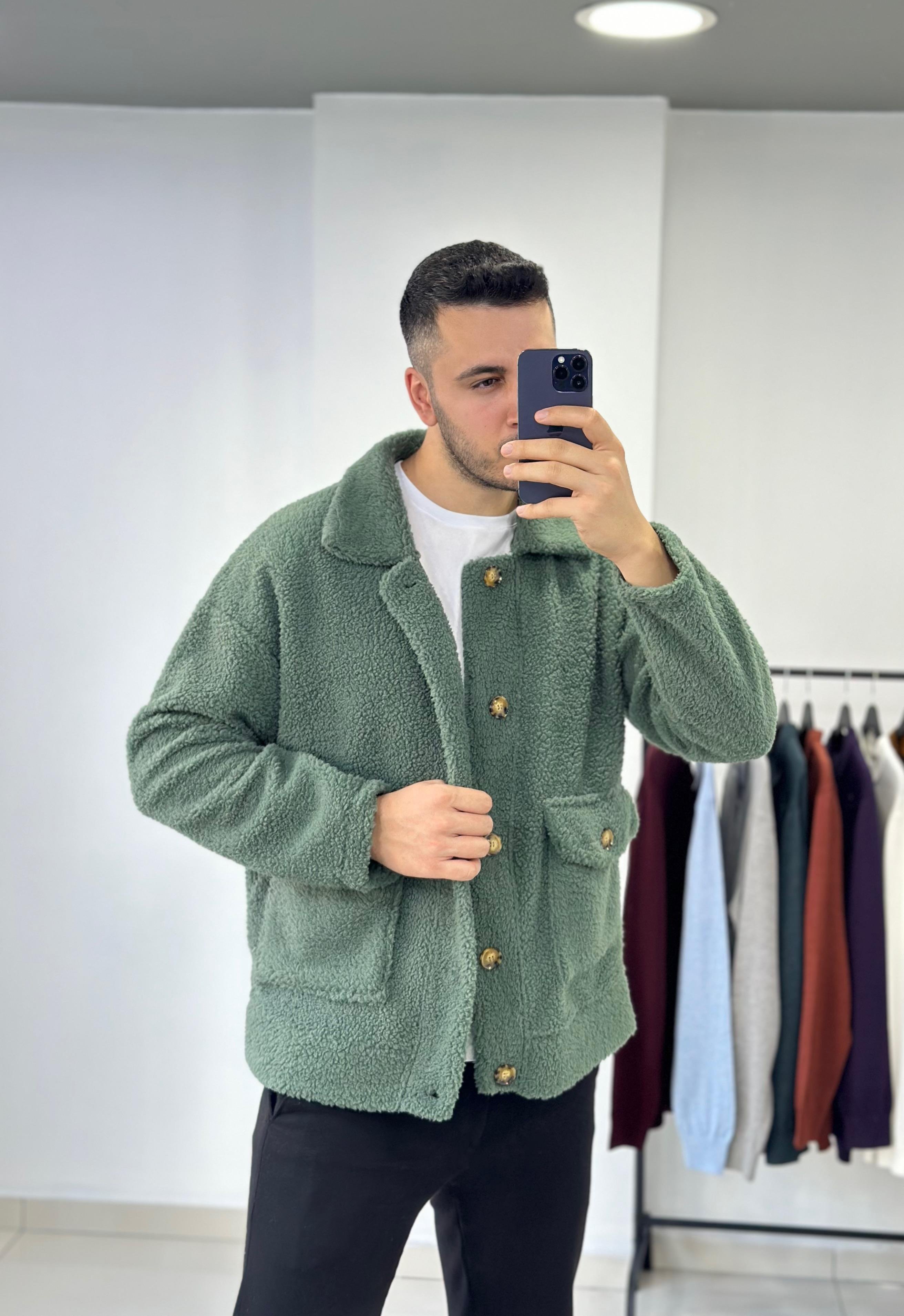 Yeşil Oversize Peluş Ceket