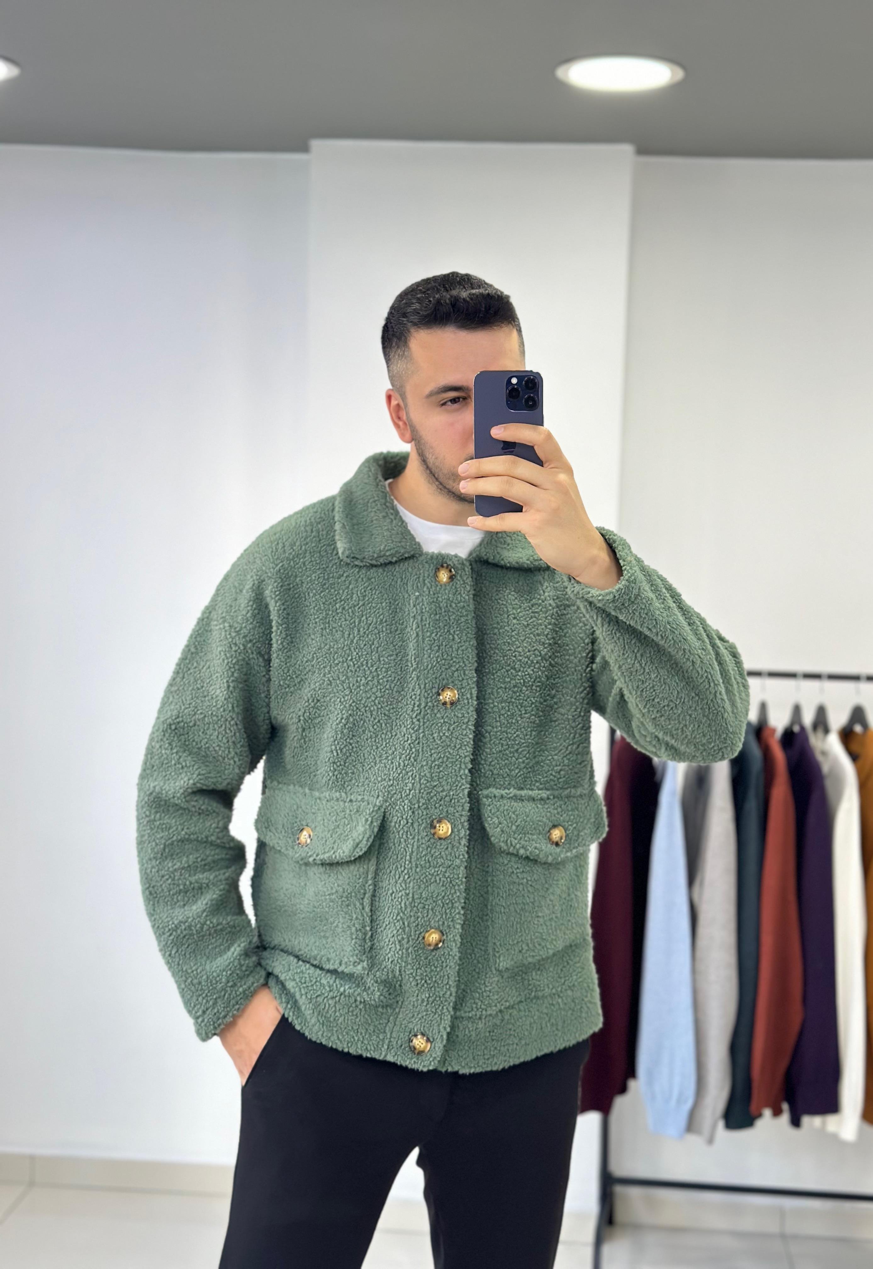 Yeşil Oversize Peluş Ceket