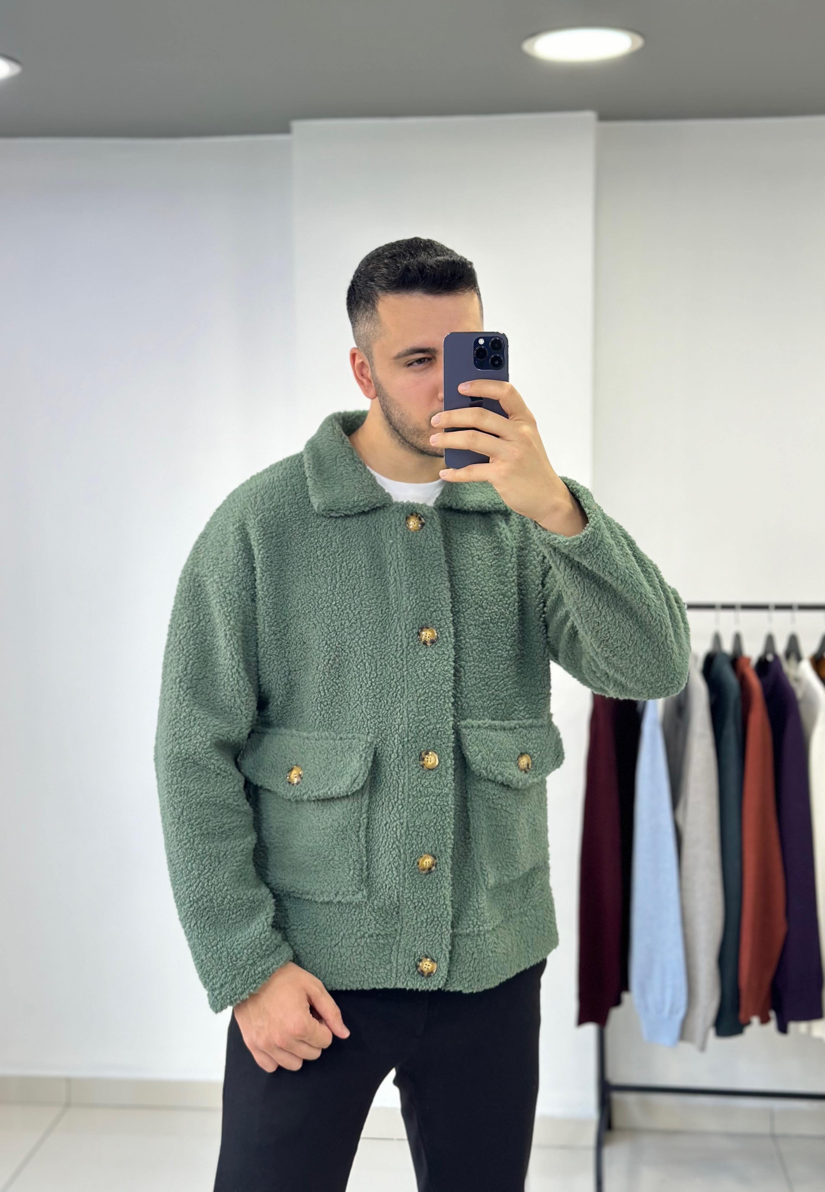 Yeşil Oversize Peluş Ceket