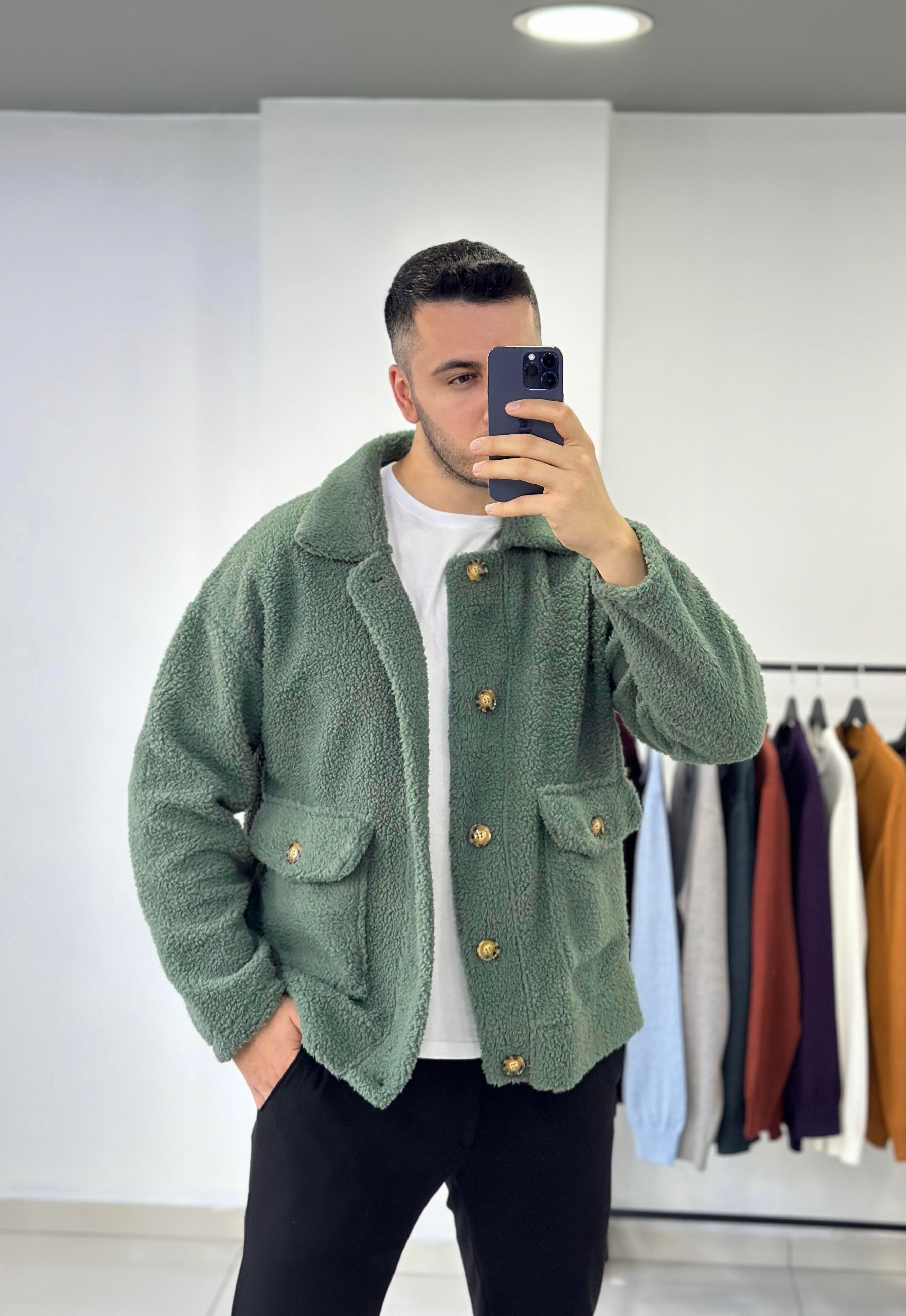 Yeşil Oversize Peluş Ceket