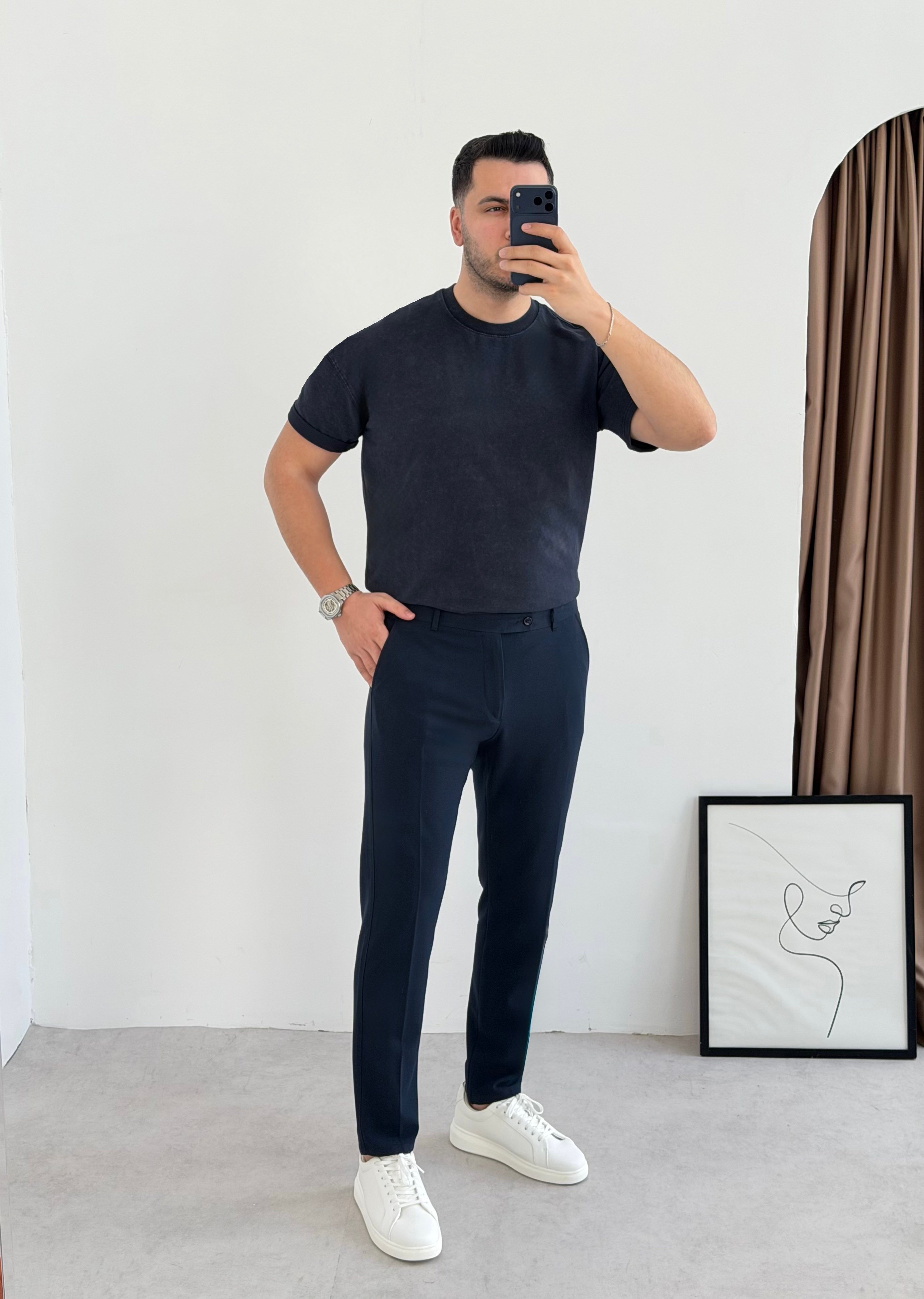 Yıkamalı Basic Lacivert Tişört