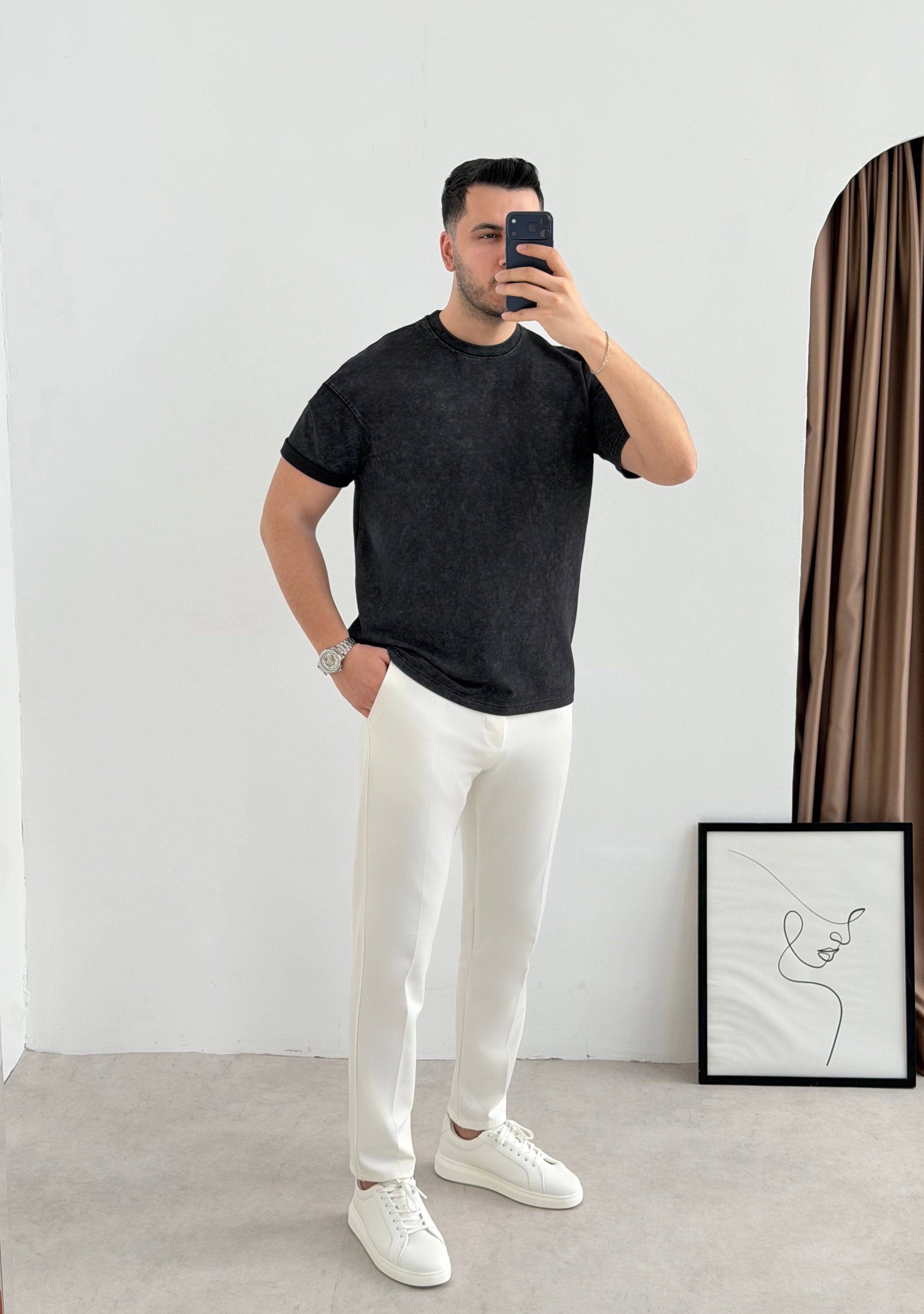 Yıkamalı Basic Siyah Tişört