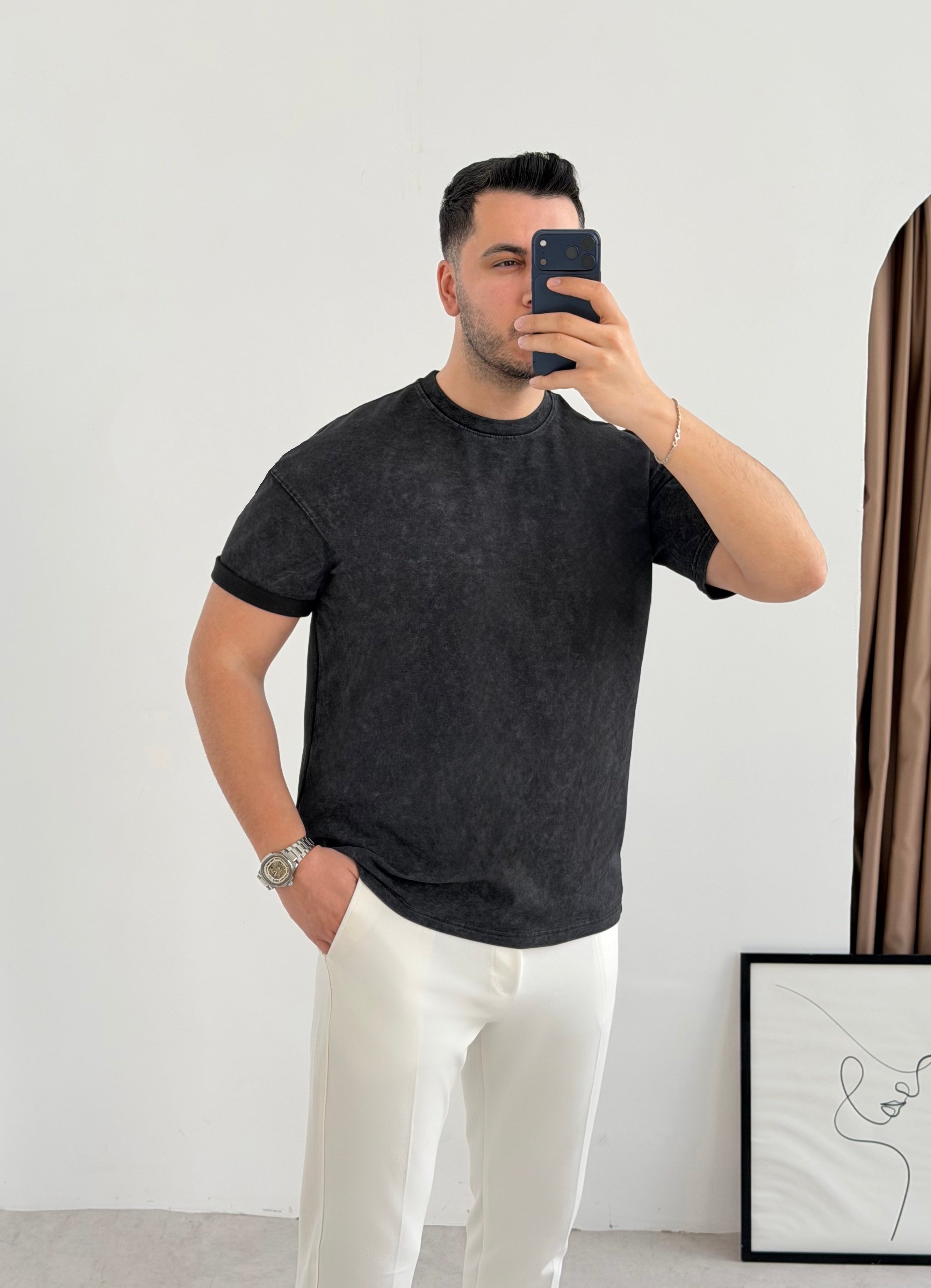 Yıkamalı Basic Siyah Tişört