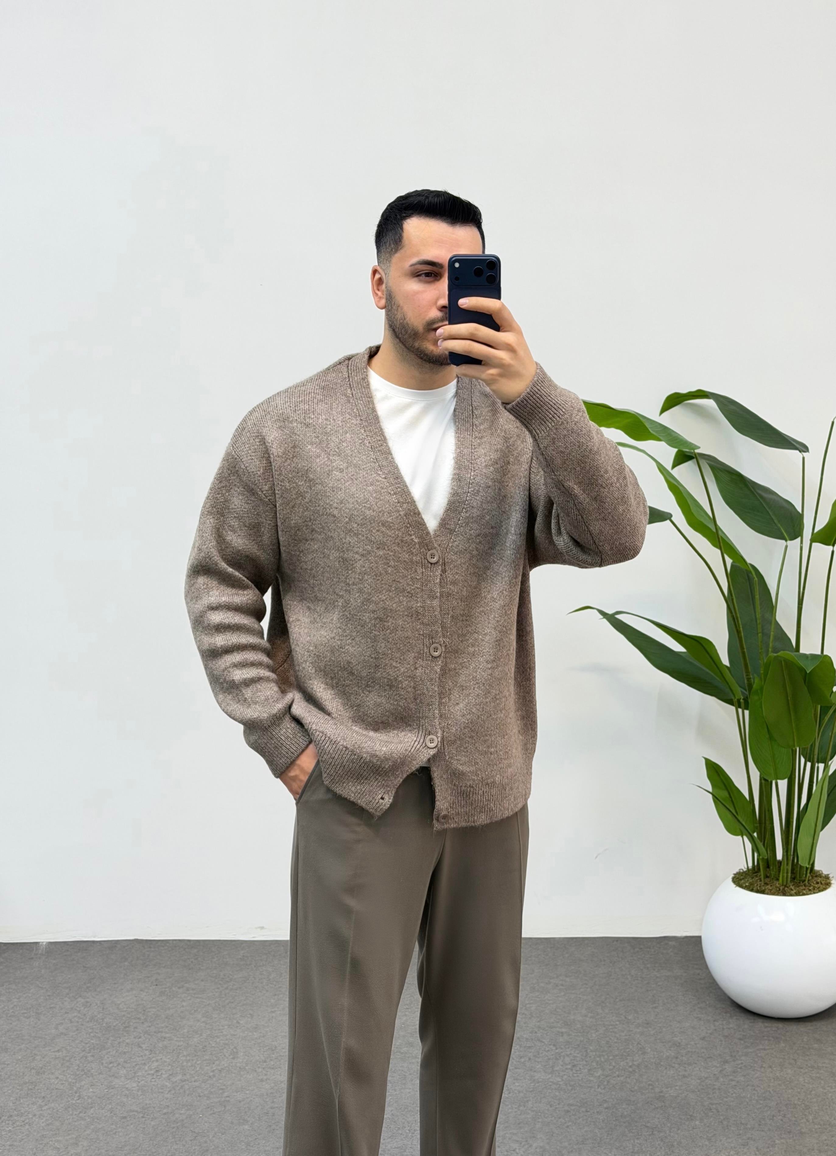 Yün Premium Oversize Kahve Hırka