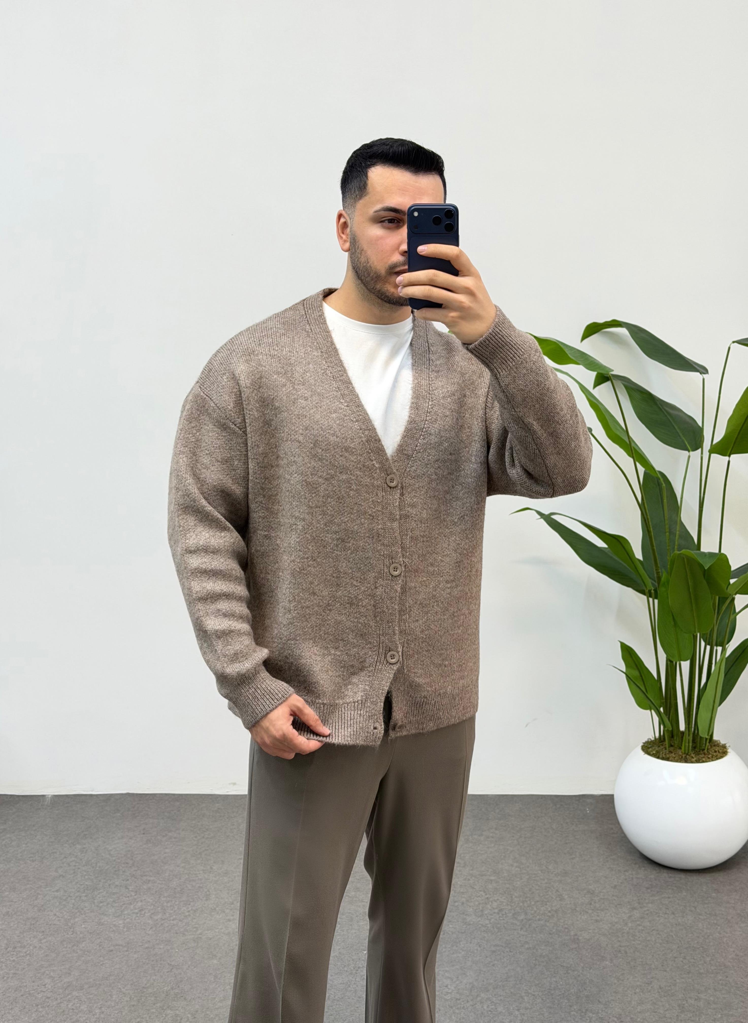 Yün Premium Oversize Kahve Hırka