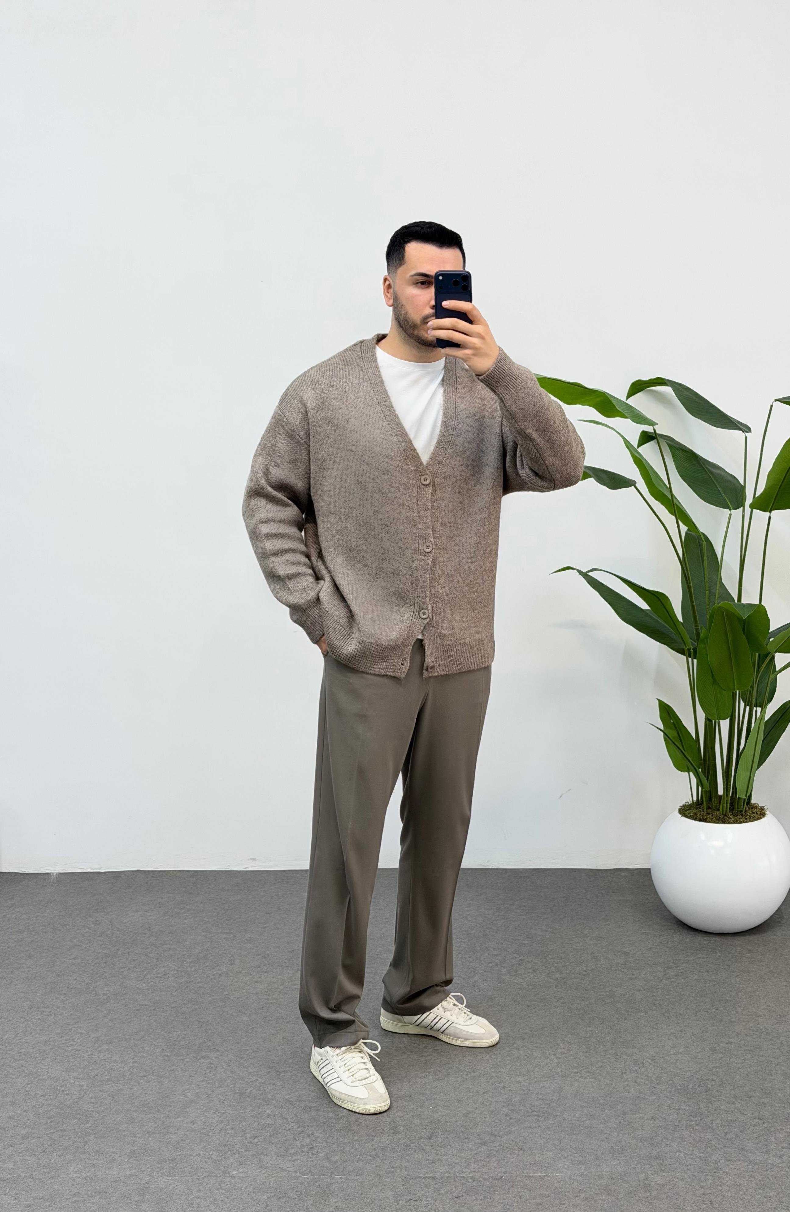Yün Premium Oversize Kahve Hırka