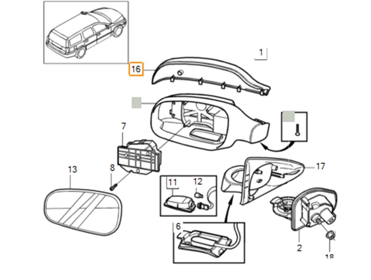  S60/S80/V70/XC70 AYNA KAPAĞI SAĞ  KROM