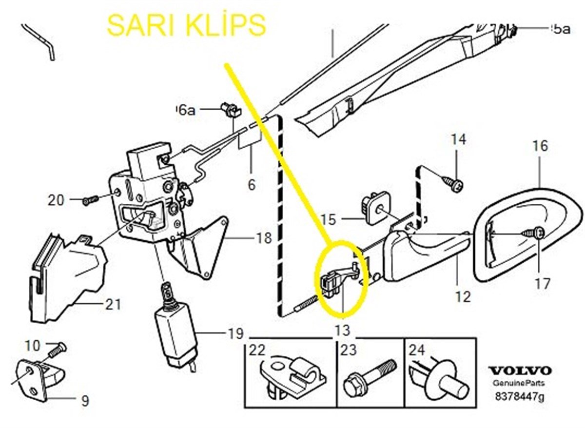 S40 / V40 KAPI İÇTEN AÇMA KOLU KLİPSİ SOL ÖN VE SOL ARKA KAPI İÇİN