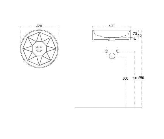 Diamente 42 Cm Lavabo Parlak Beyaz Lucco Tezgah Üstü 3042-101