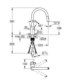 Grohe Eurosmart Sipralli Evye Batarya 31481001