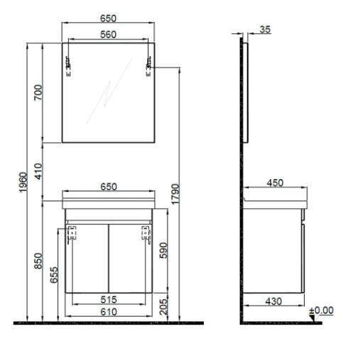 Krea Kapaklı takım 65Cm Banyo Dolabı Modern Cevız 610100200920