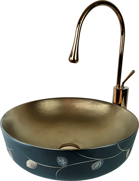 Pure  Sıyah/Bakır Yaprak Tezgah Üstü Lavabo Bc-907 BC-907