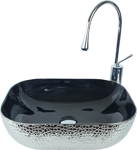 Pure Crocodile Gümüş Siyah Tezgah Üstü Çanak Lavabo Bs-303 BS-303