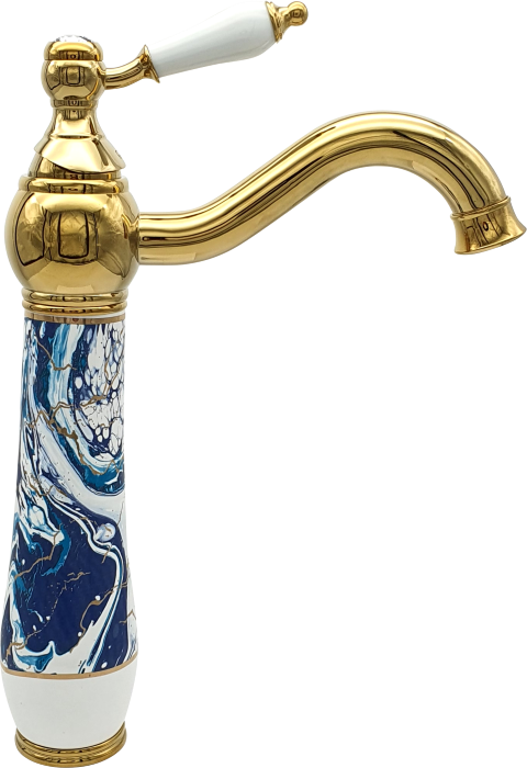 Pure Ebru Mavi Altın Tezgah Üstü Çanak Lavabo Armatürü Wg-131 WG-131