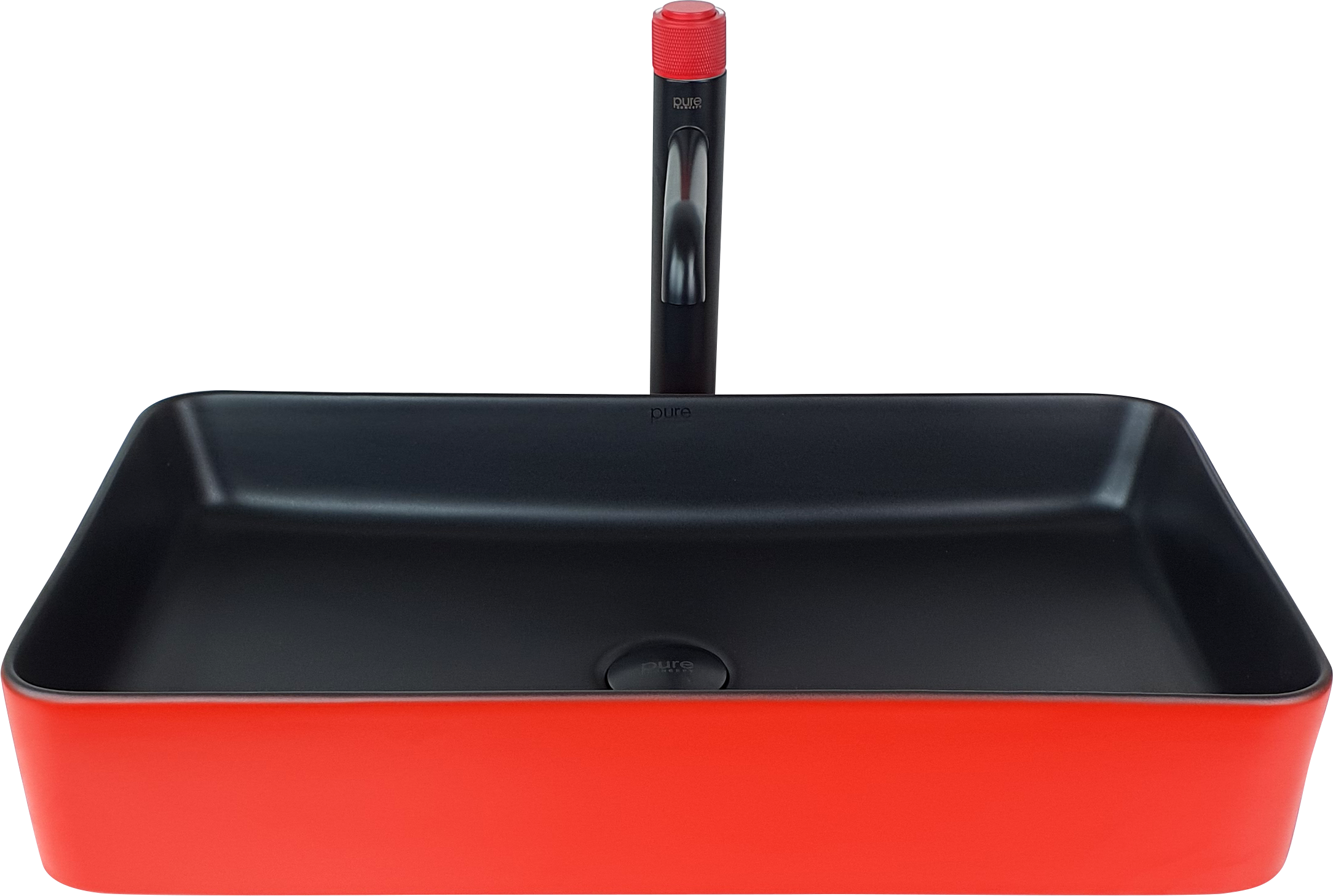 Pure Siyah Kırmızı Tezgah Üstü Dikdörtgen Çanak Lavabo Br-101 BR-101