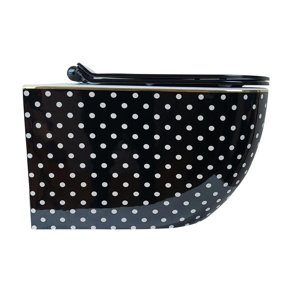 Puantıye Sıyah Beyaz Kanalsız Asma Klozet+Sof Kapak Wh-819+Cs-22 WH-819+CS-22