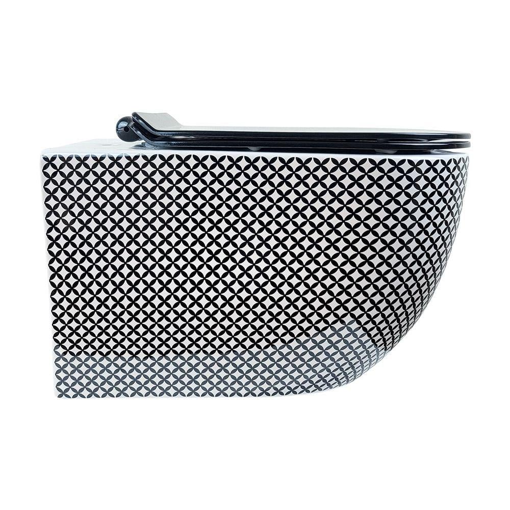 Geometrık Sıyah Beyaz Asma Klozet+Soft Kapak Wh-821+Cs-22 WH-821+CS-22