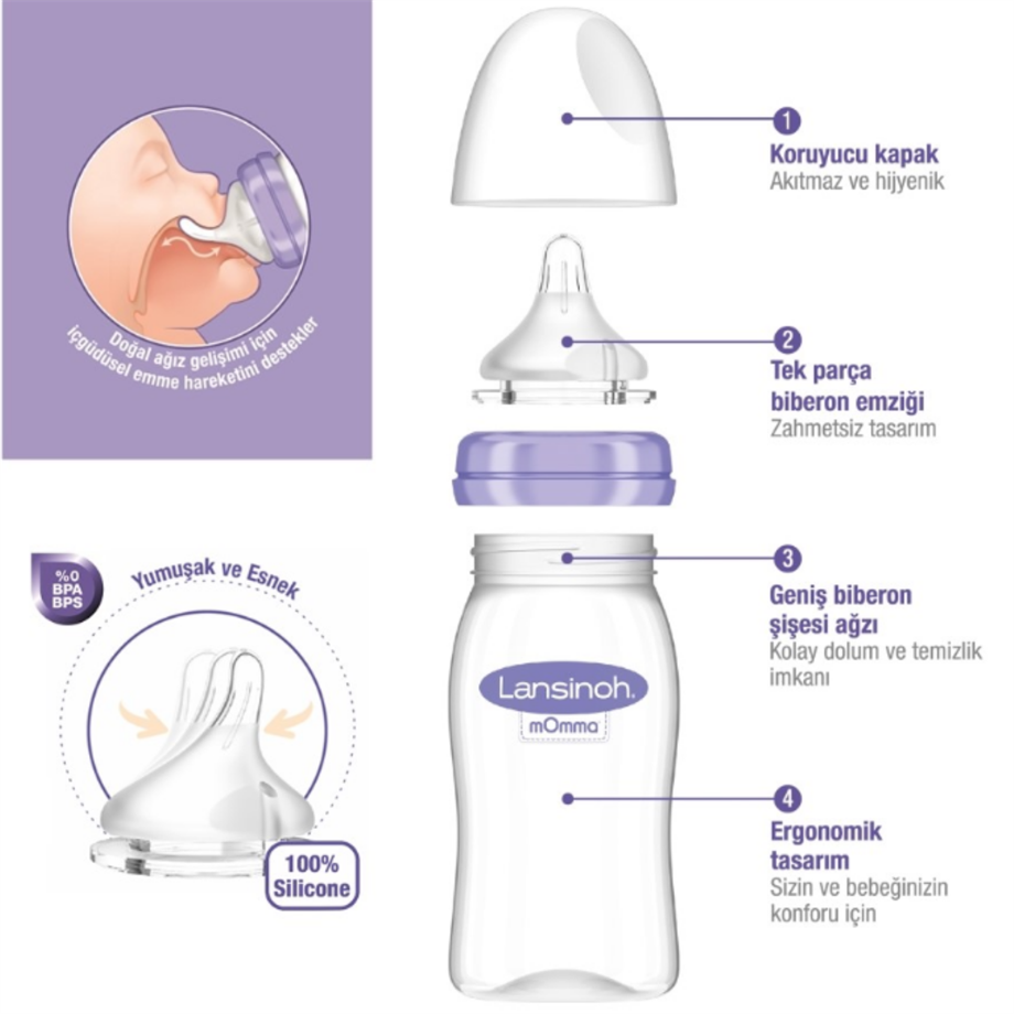 Lansinoh 75990 Natural Wave Silikon Uçlu Biberon 240 ml