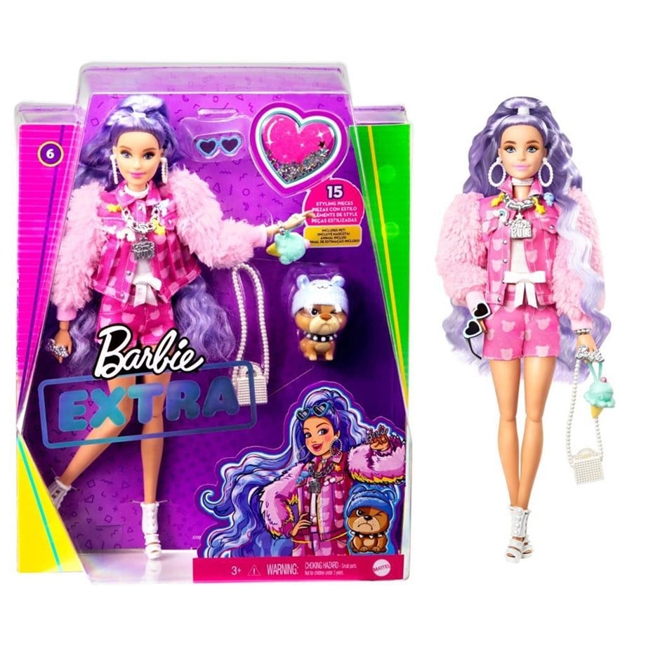 Mattel Barbie Extra Mor Saçlı Bebek