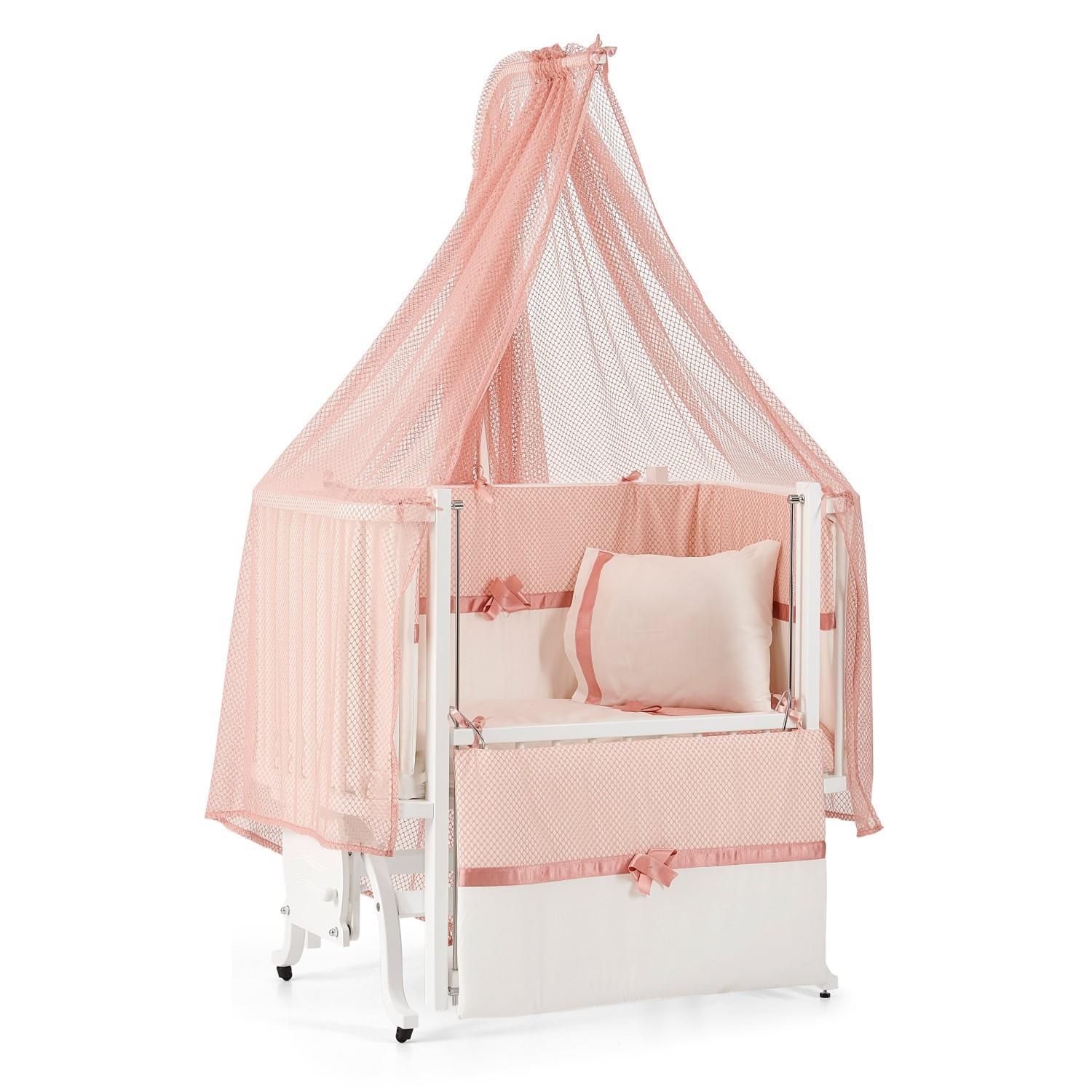 Meltem Mood Sallanır Ahşap Anne Yanı Beşik - 50x90 cm (beyaz-pembe)