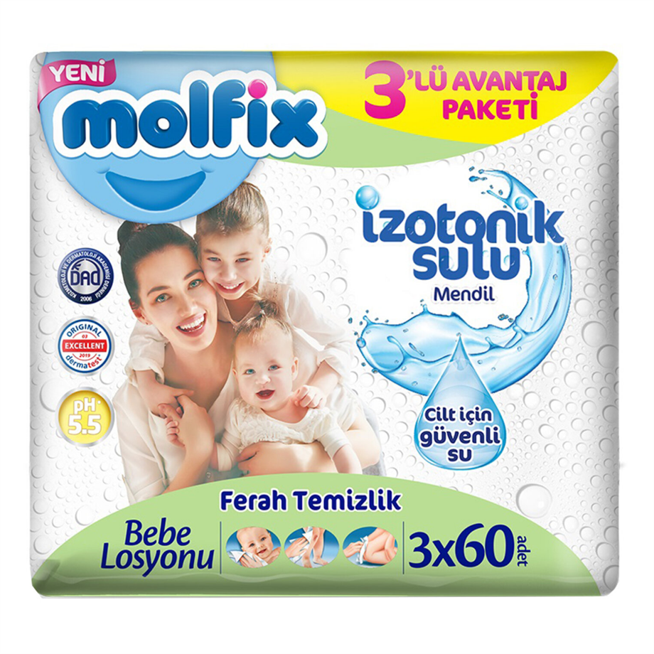 Molfix İzotonik Sulu Ferah Temizlik Islak Mendil 3x60 Adet