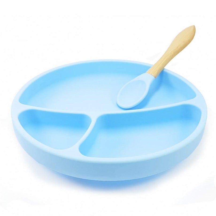 Oioi Vakum Tabanlı Silikon Tabak Porsiyon 6+ Ay Mineral Blue