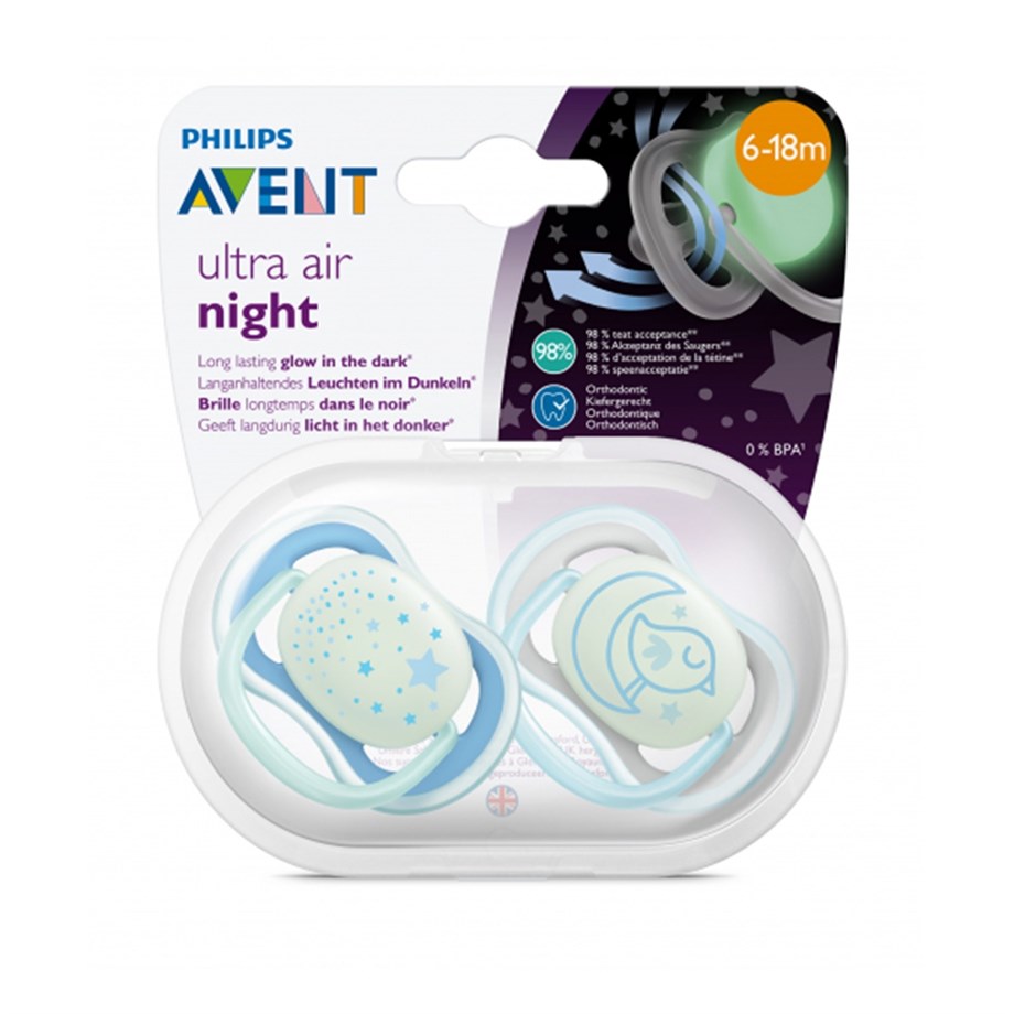 Philips Avent  2'li Ultra Air Karanlıkta Parlar Erkek Bebek Emzik 6-18 Ay