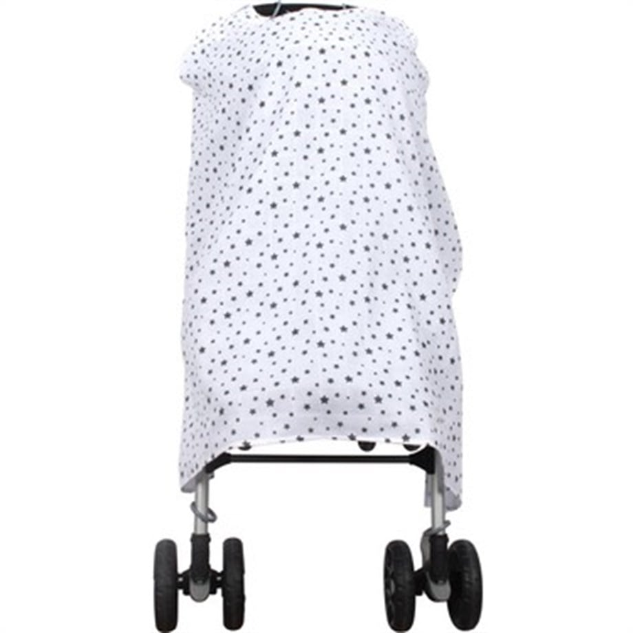 Sevi Bebe Müslin Bebek Arabası Örtüsü - Yıldız Yağmuru Gri