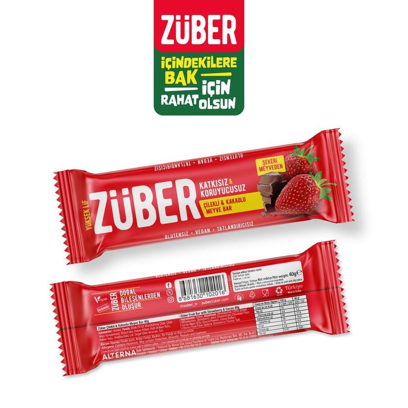 ZÜBER Çilekli Kakaolu Meyve Bar 40g