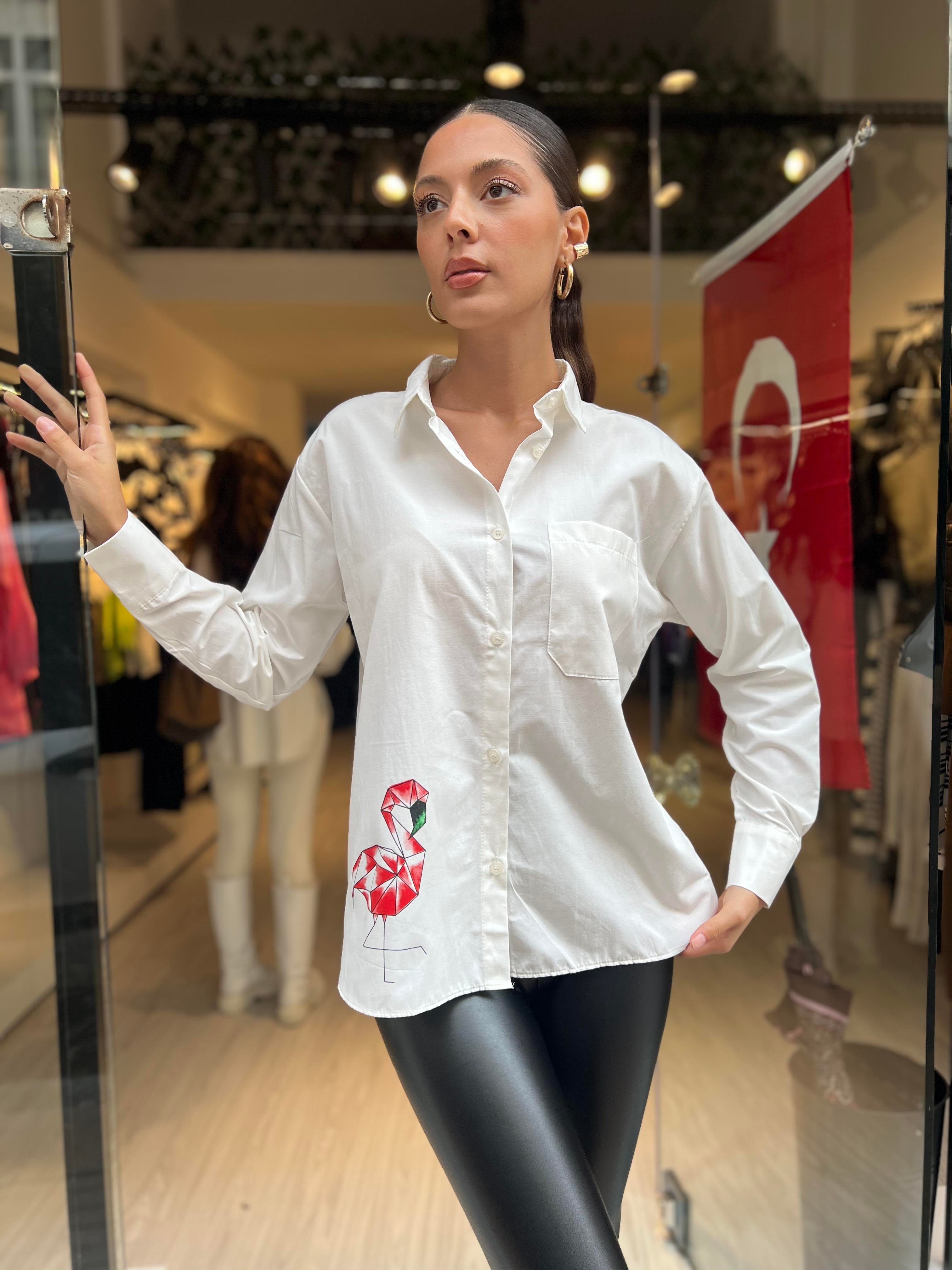 Baskılı Gömlek -Ekru