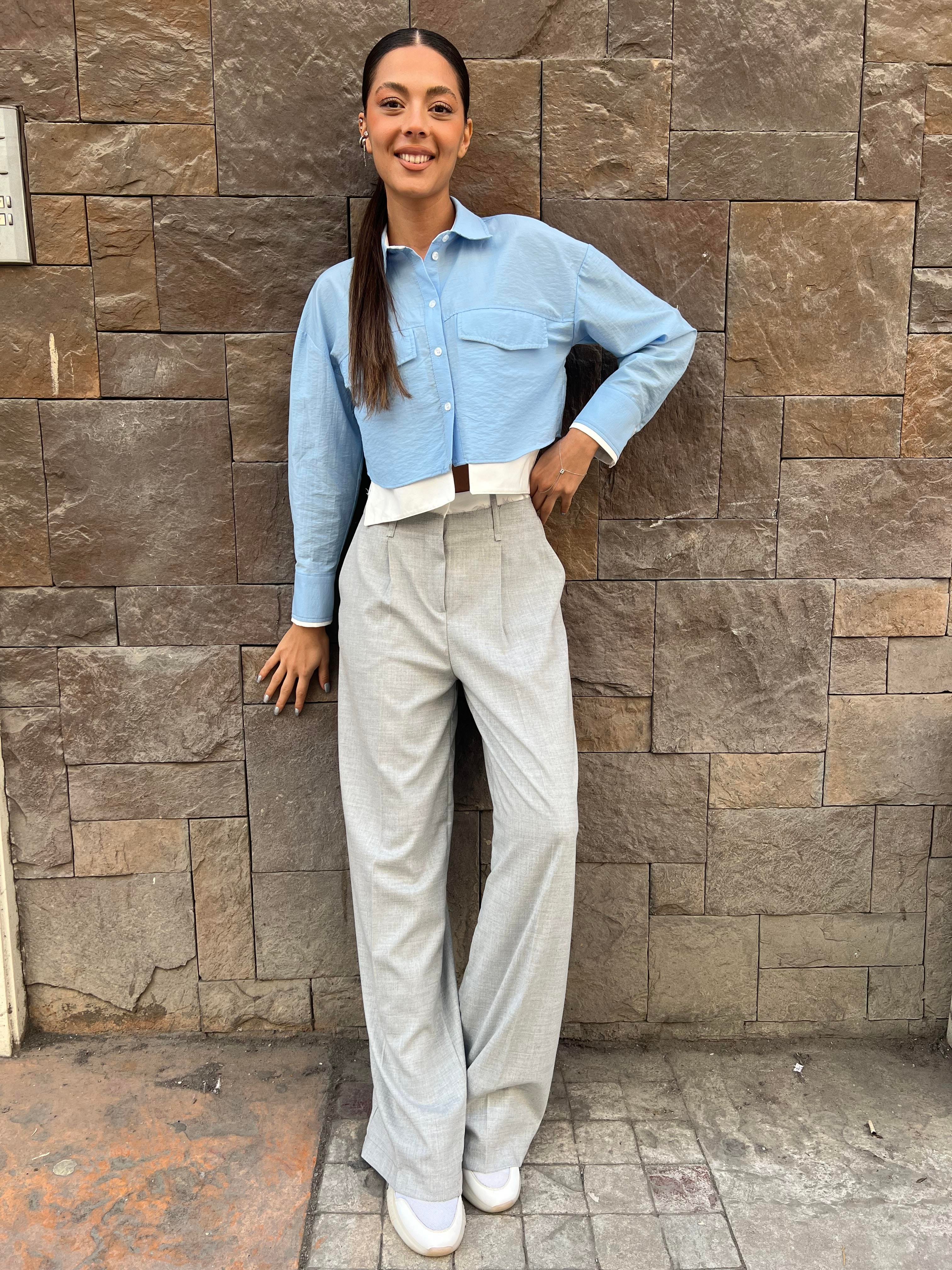 Cepli Crop Gömlek -Mavi 