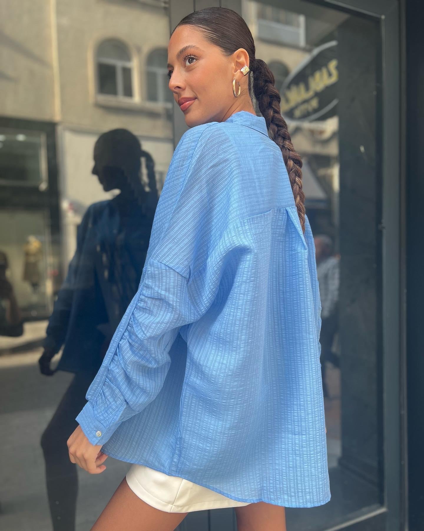 Desenli Gömlek -Mavi