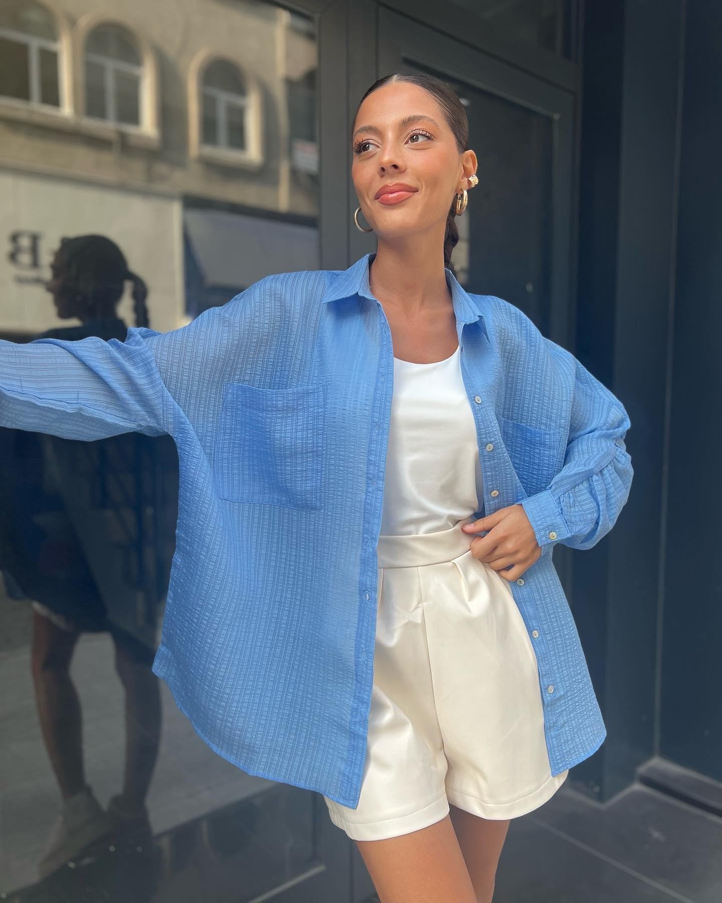 Desenli Gömlek -Mavi