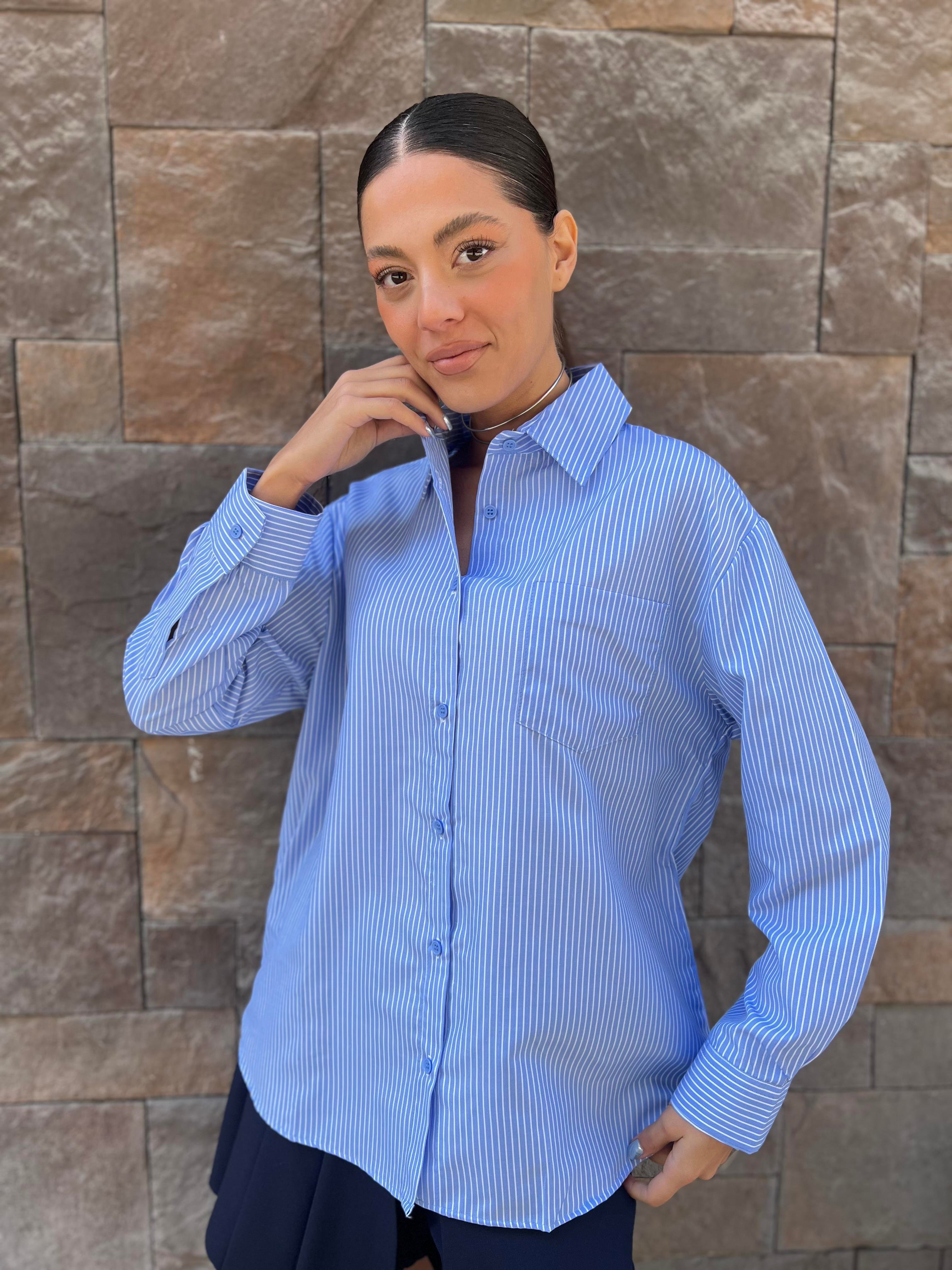 Dk Çizgili Gömlek -Mavi