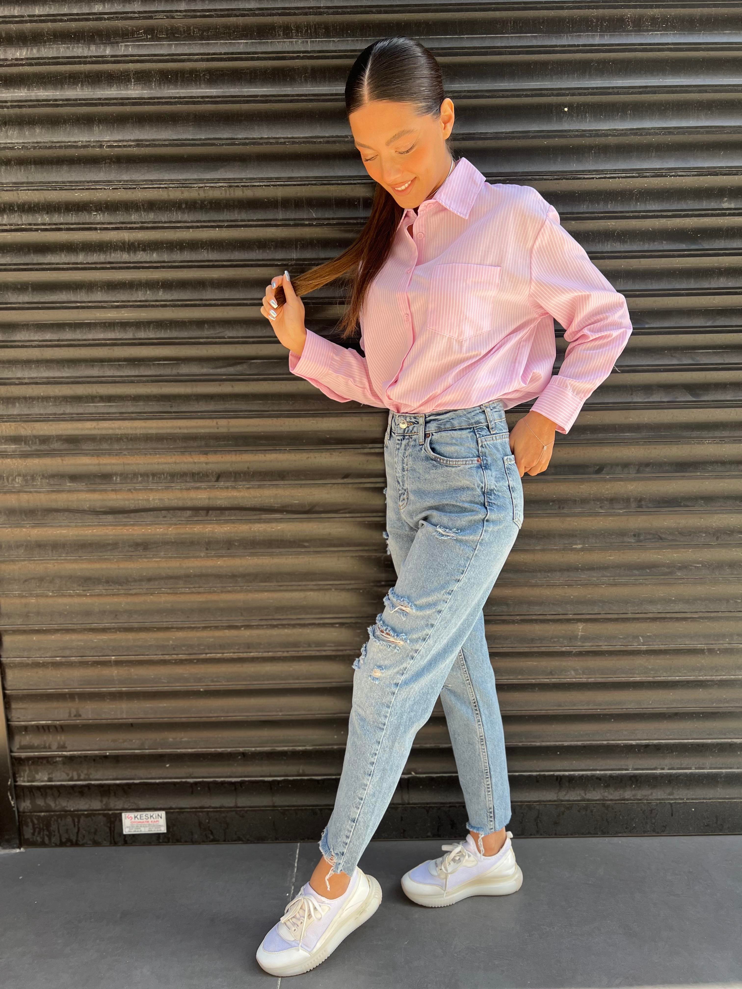 Dk Çizgili Gömlek -Pembe 