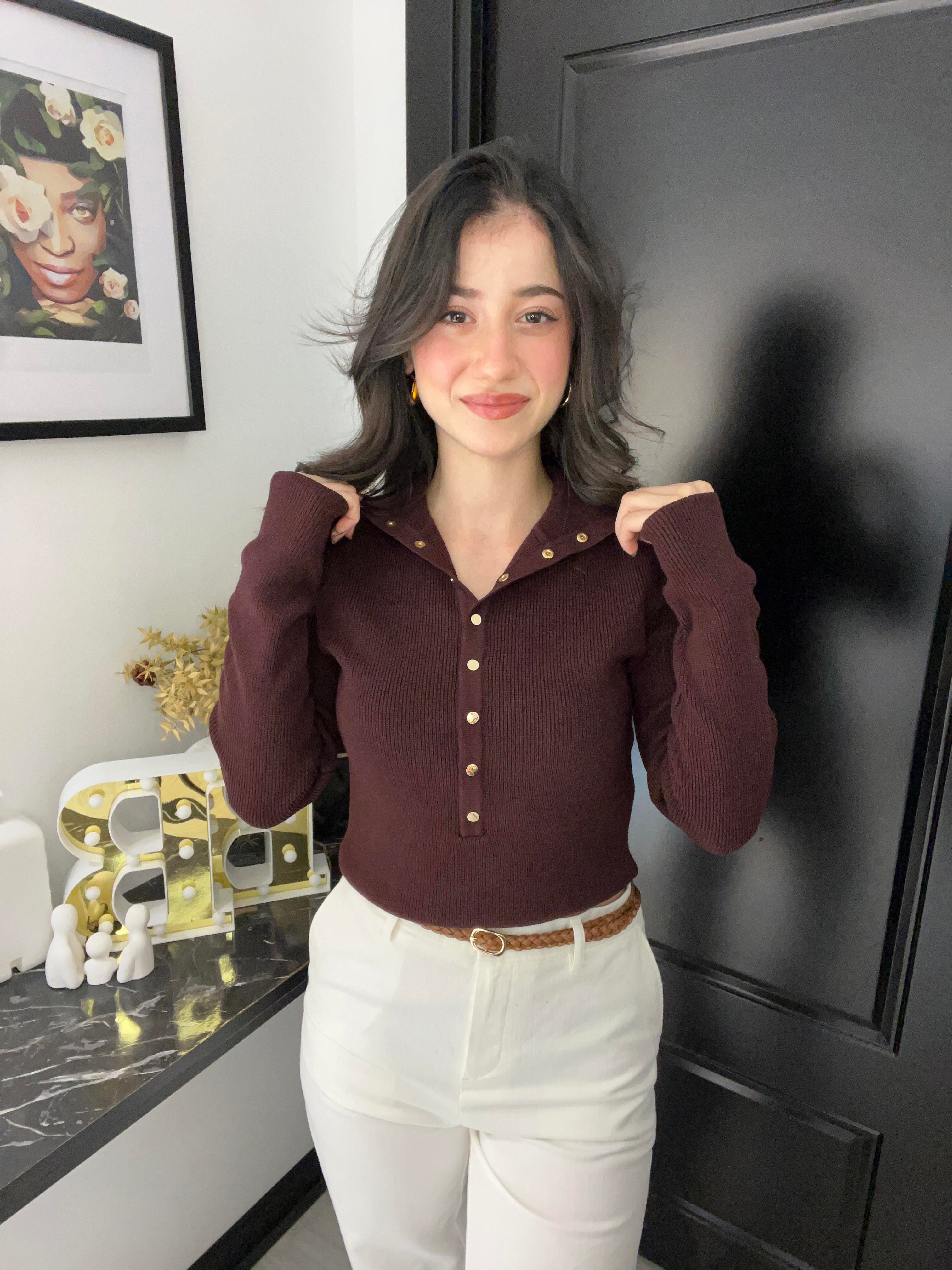 Dlvn Düğmel Triko-Bordo