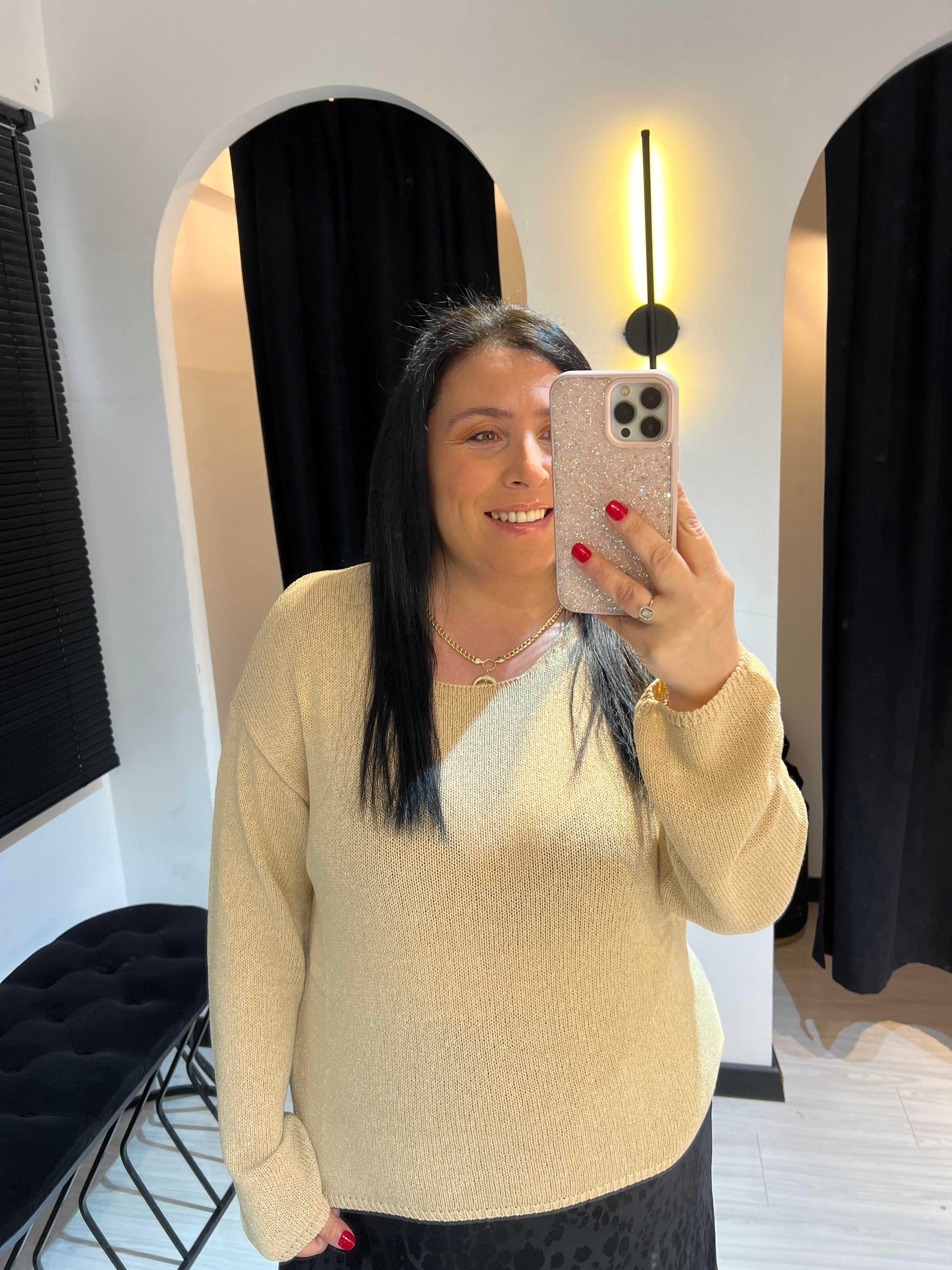 Dlvn Oval Yaka Triko -Bej