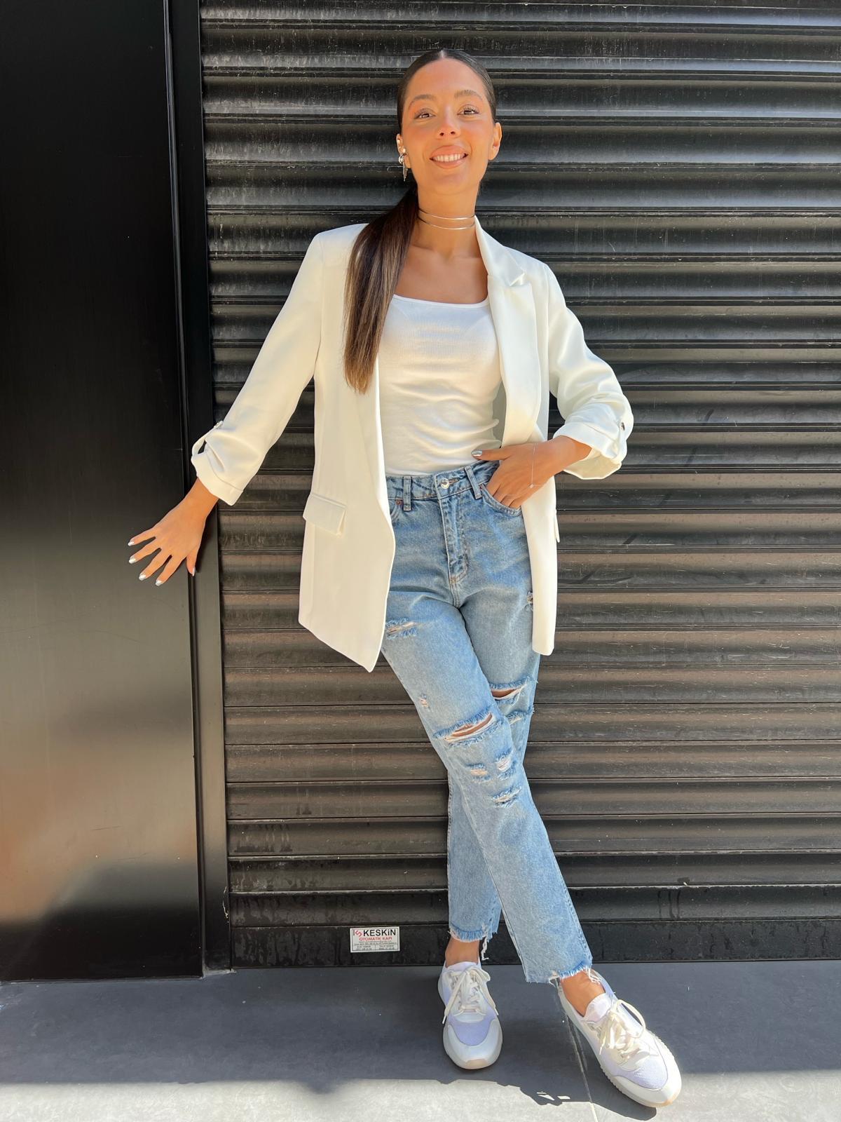 Frst Duble Kol Ceket-Beyaz