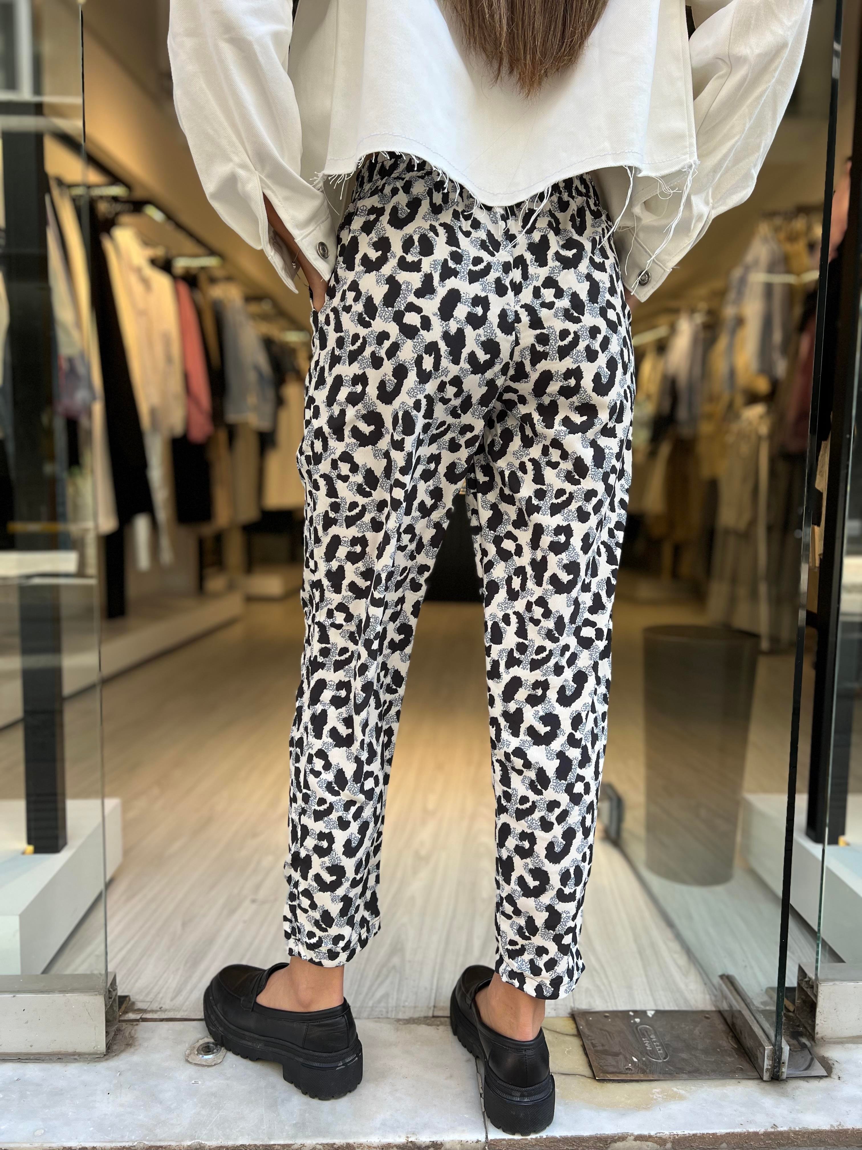 İnce Leopar Pantolon-leopar Bej