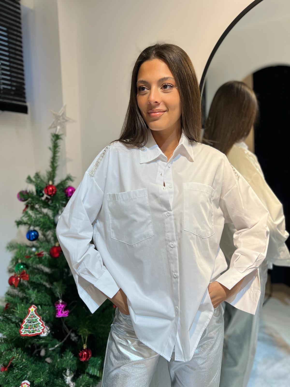 K.Taşlı Gömlek-Beyaz