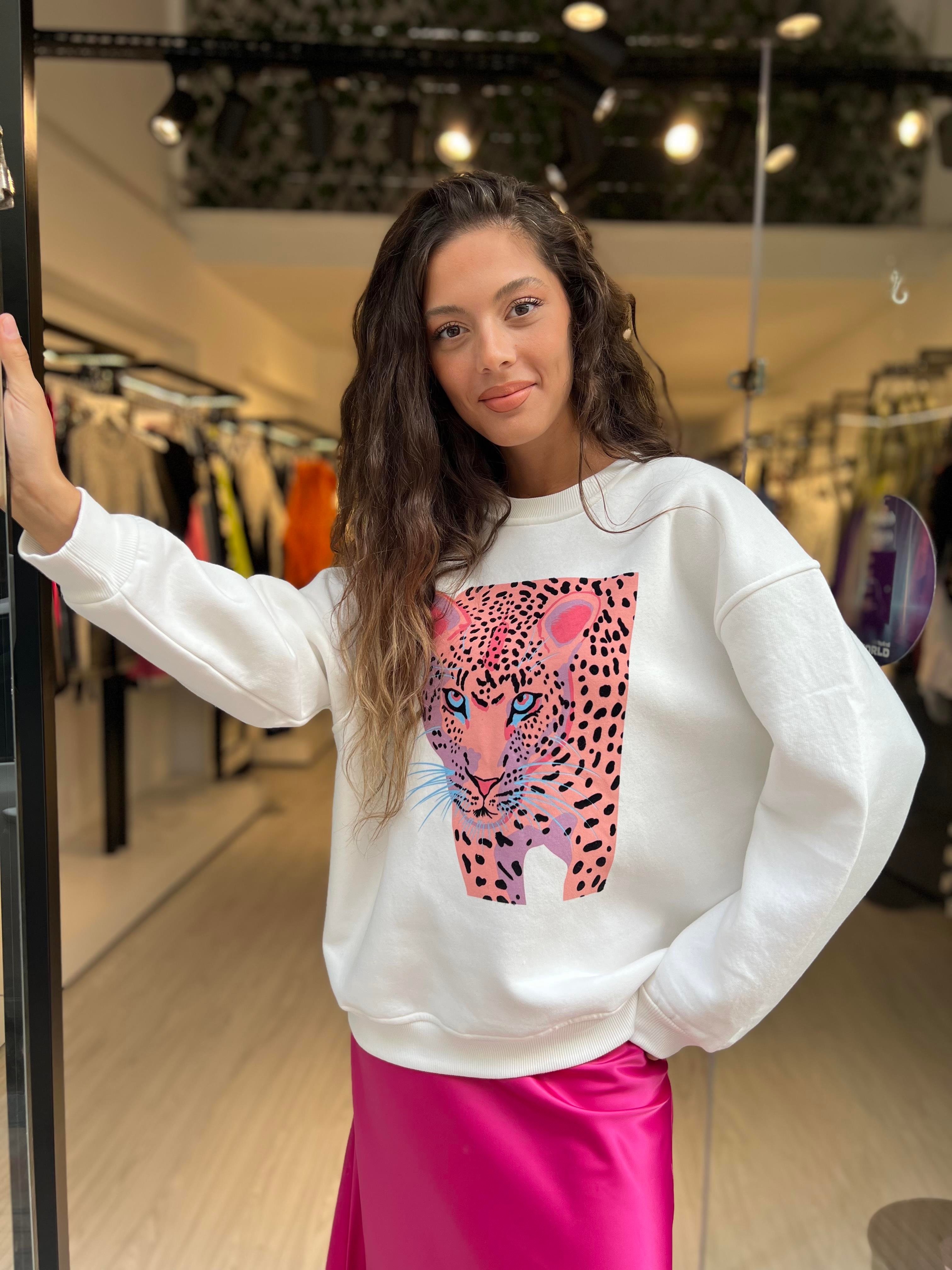 Kaplan Desen Sweat-Beyaz